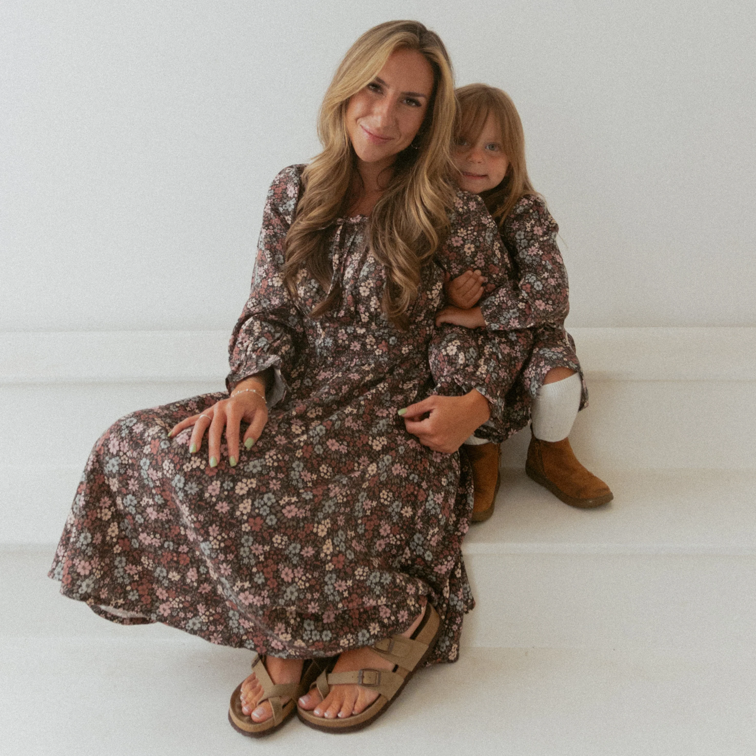 Organic Long Sleeve Ruffle Dress - Bohemian Floral