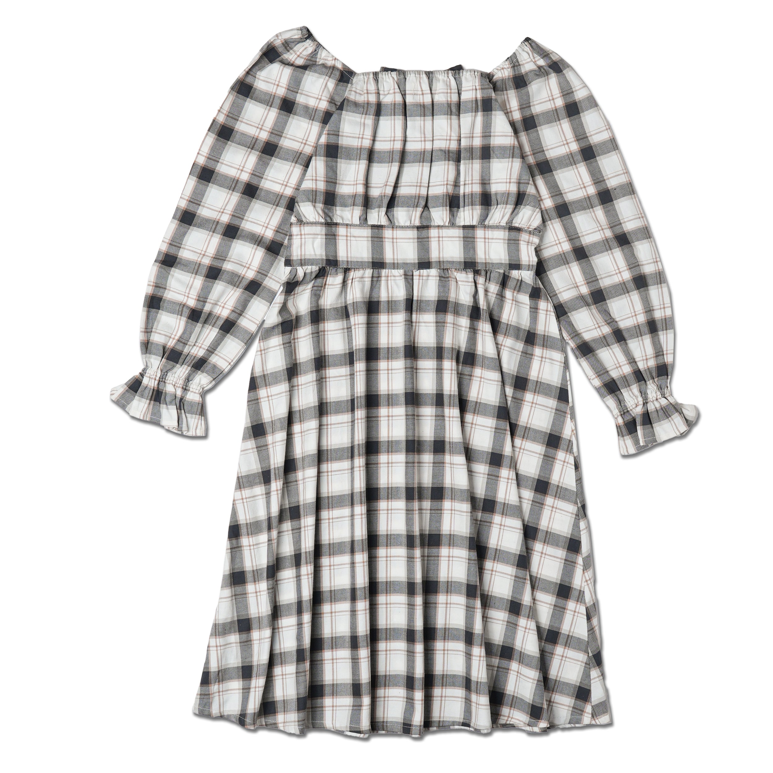 Organic Long Sleeve Ruffle Dress - Plaid Checks - Image 2