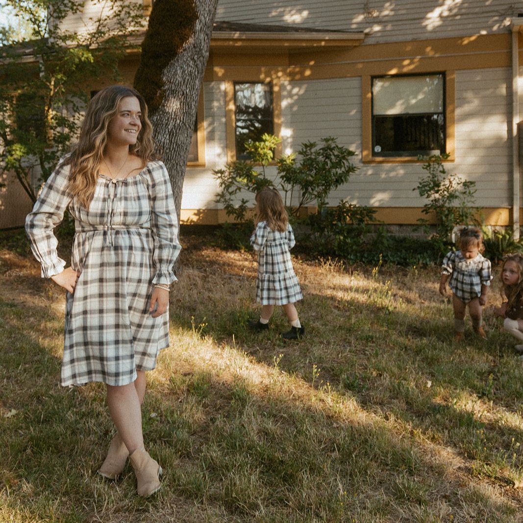 Organic Long Sleeve Ruffle Dress - Plaid Checks - Image 3