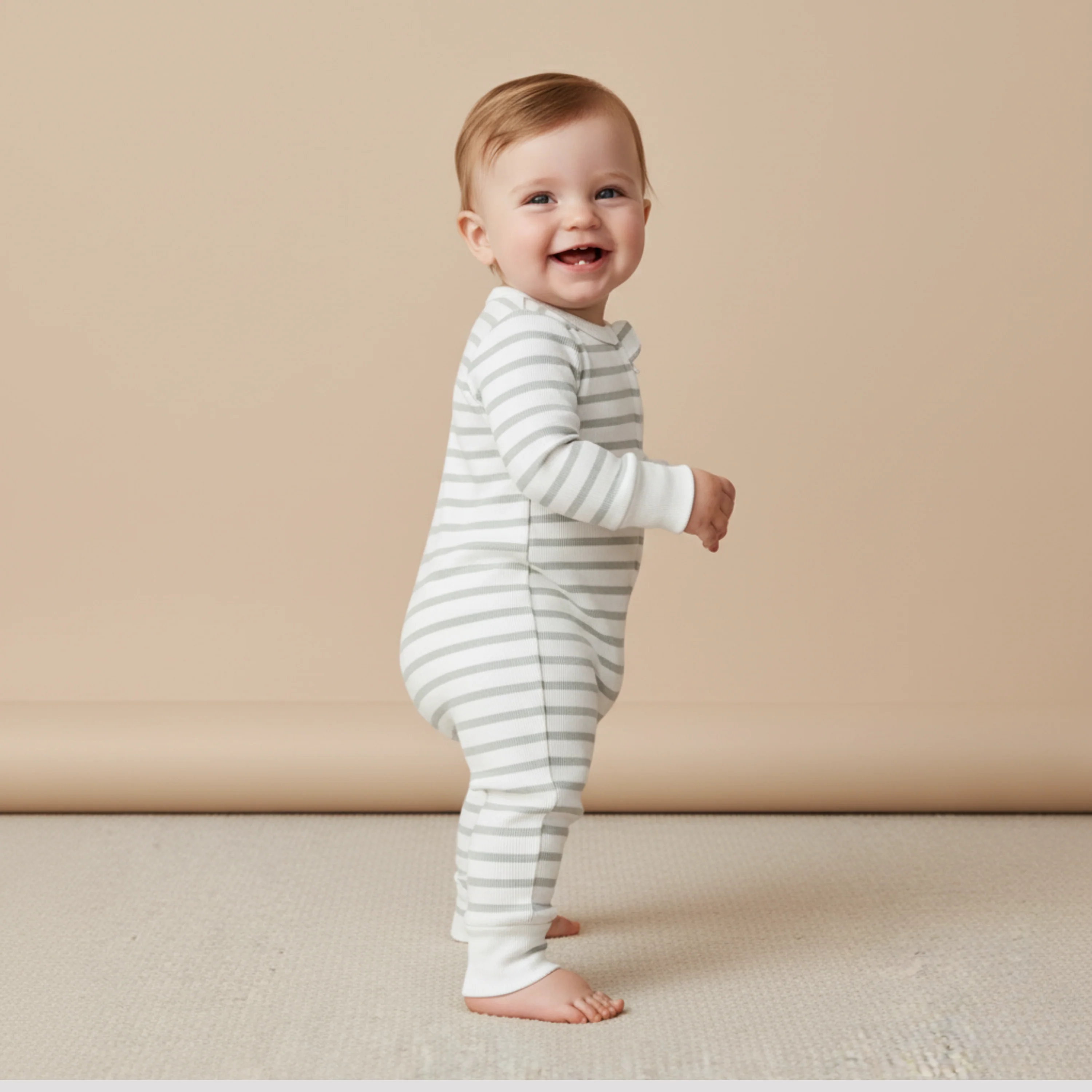 Organic 2-Way Zip Romper - Fog Stripes - Image 3