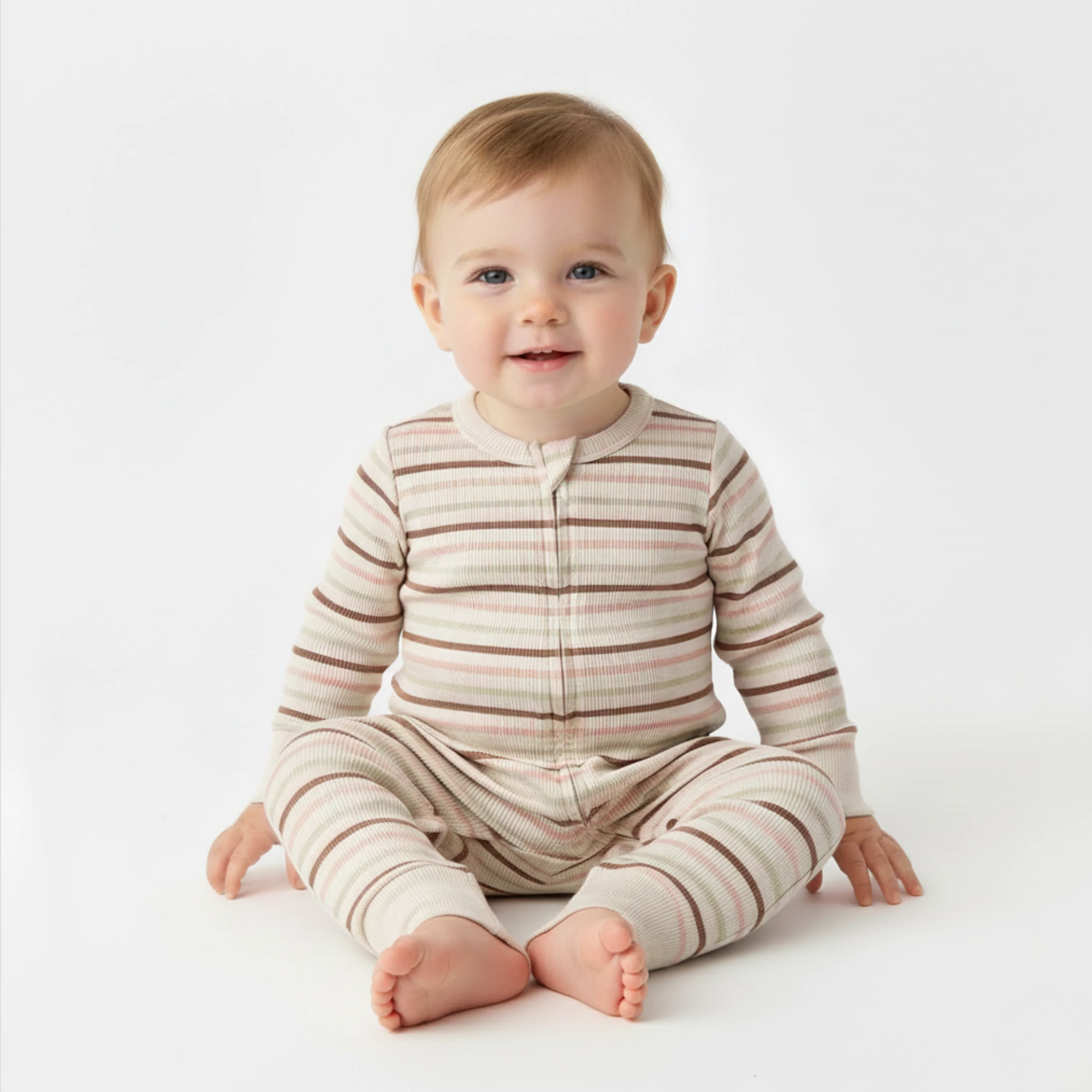 Organic 2-Way Zip Romper - Terra Stripes - Image 3