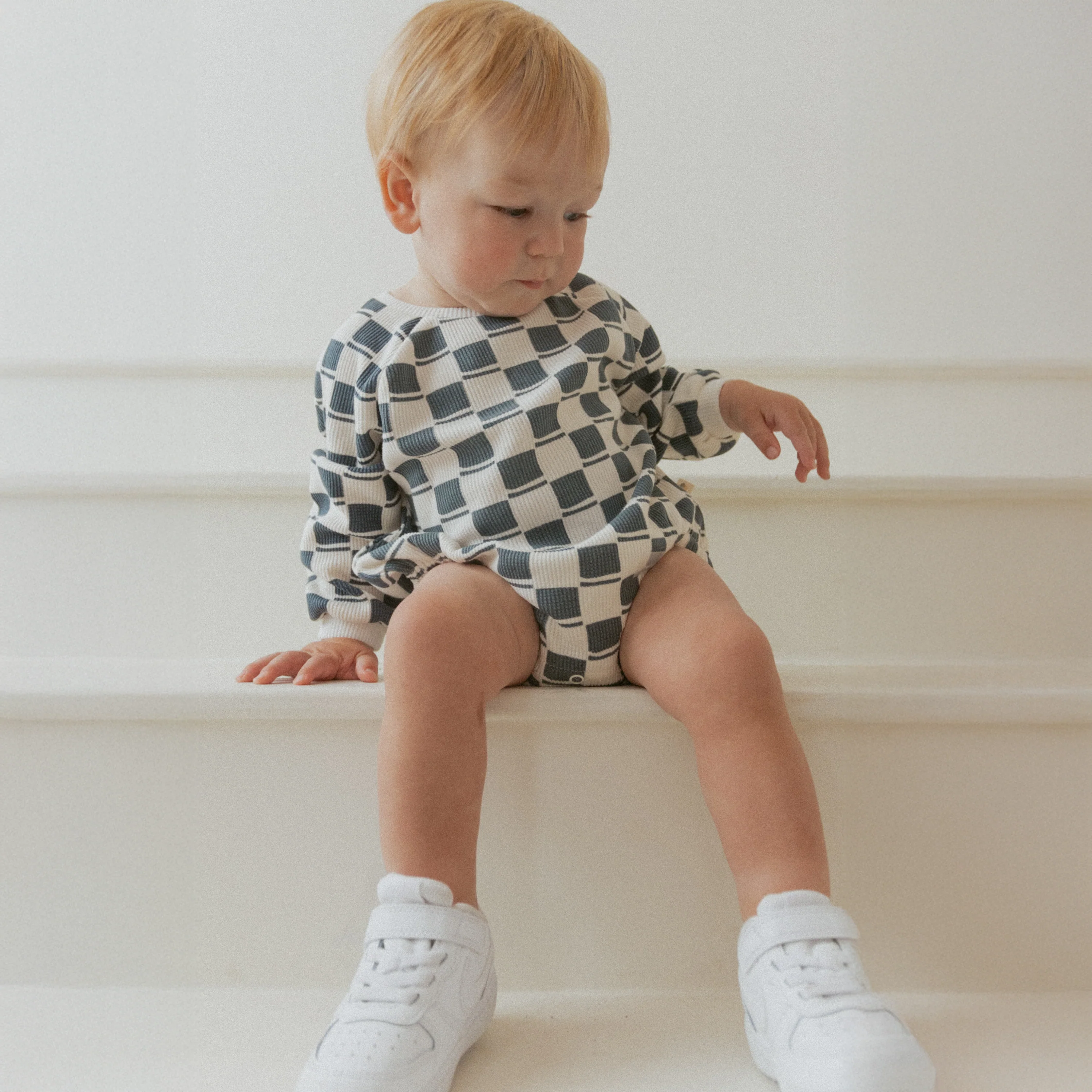 Organic Long Sleeve Bubble Romper - Cabin Checks - Image 3
