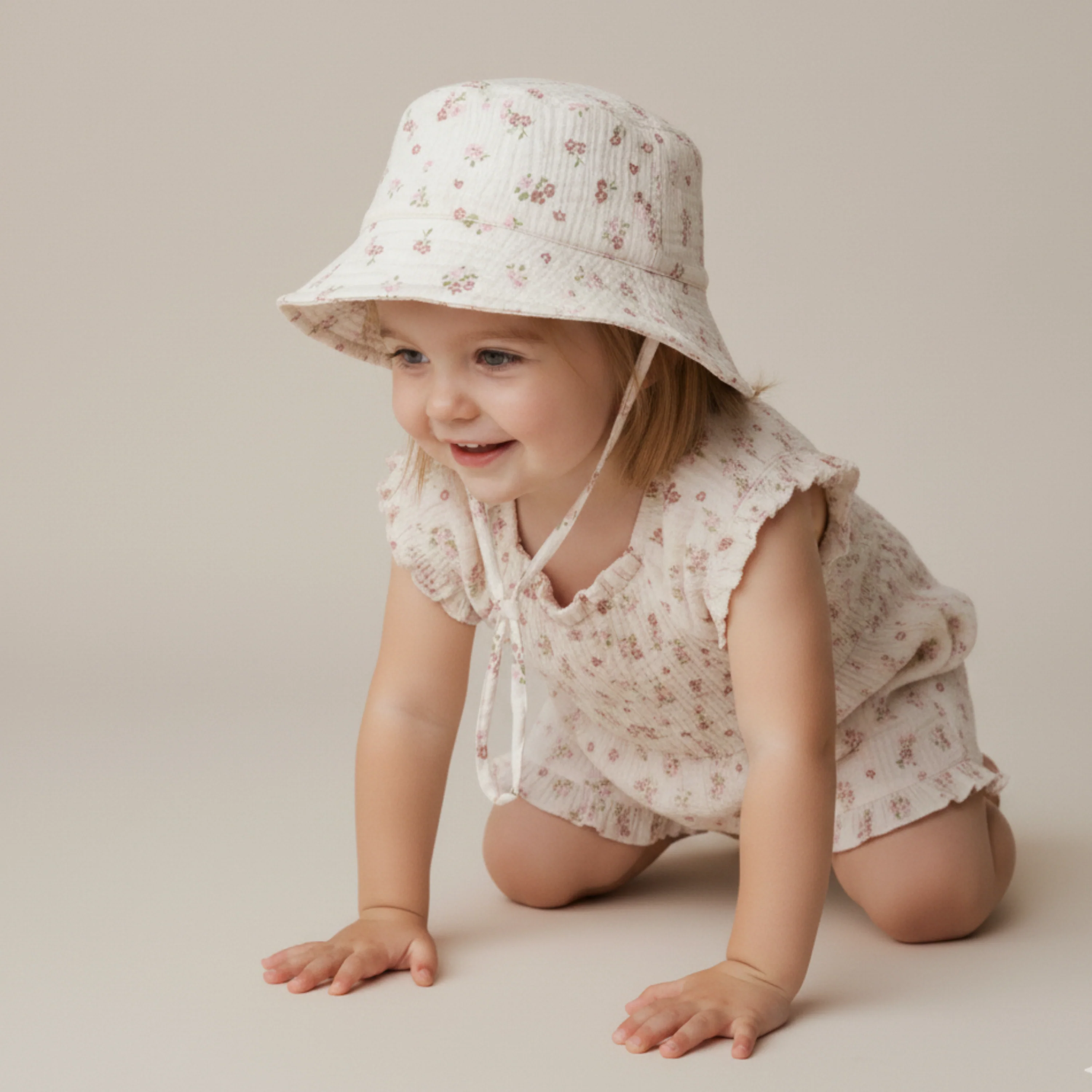 Organic Bucket Sun Hat - Blush Floral - Image 3