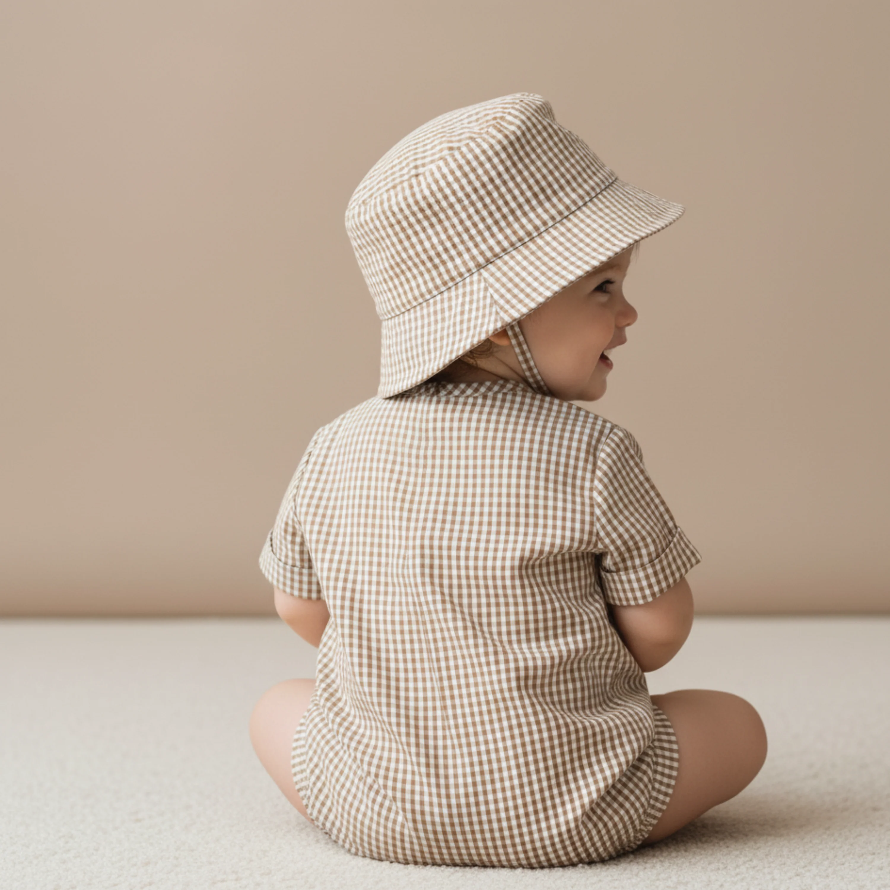Organic Bucket Sun Hat - Caramel Check - Image 3