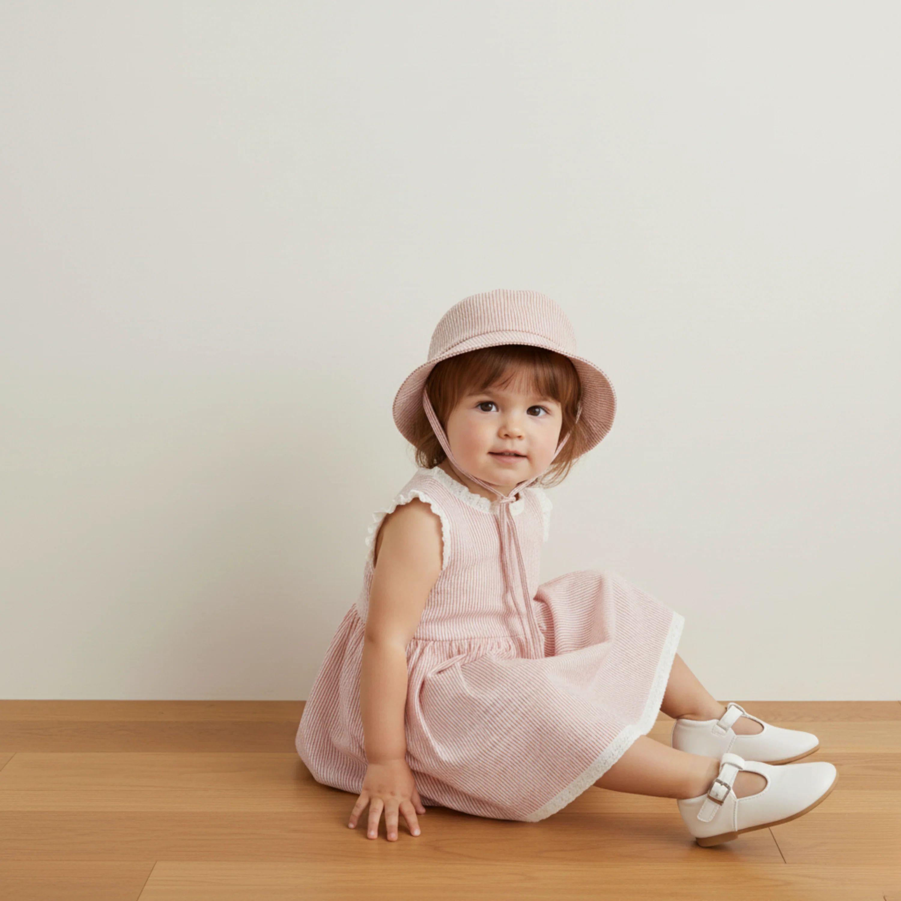 Organic Bucket Sun Hat - Coral Stripes - Image 3