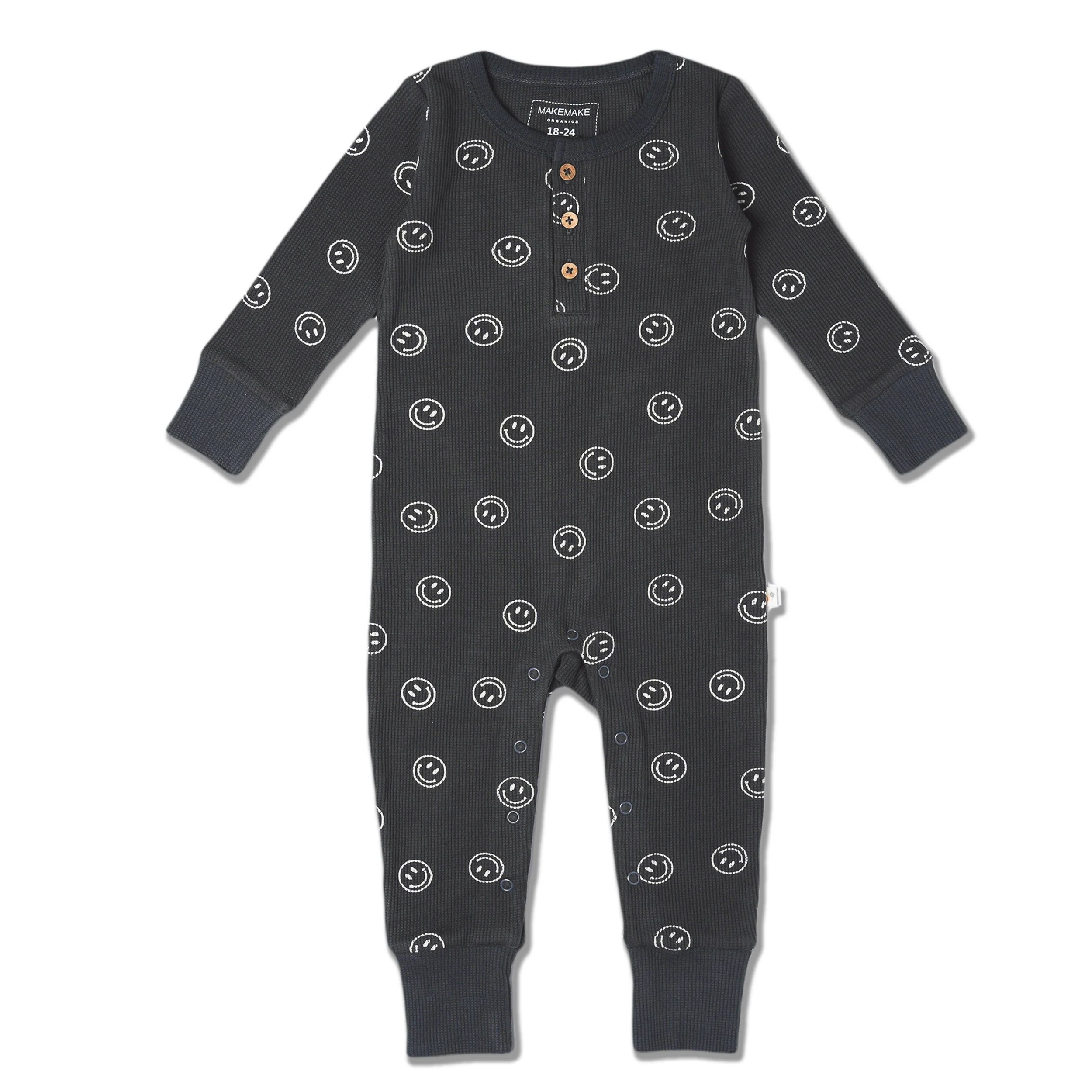 Organic Button Romper - Happy Face - Image 2
