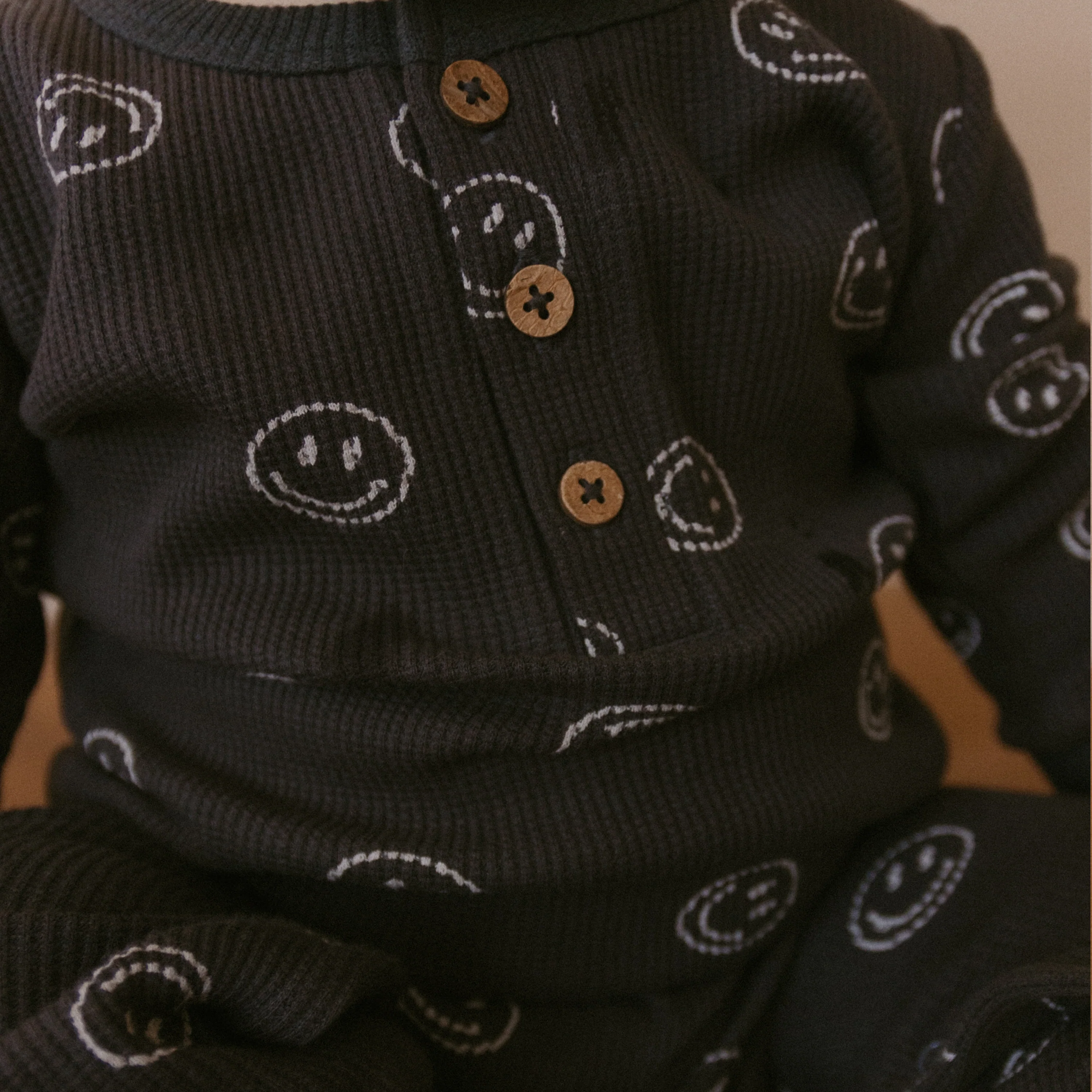 Organic Button Romper - Happy Face - Image 4