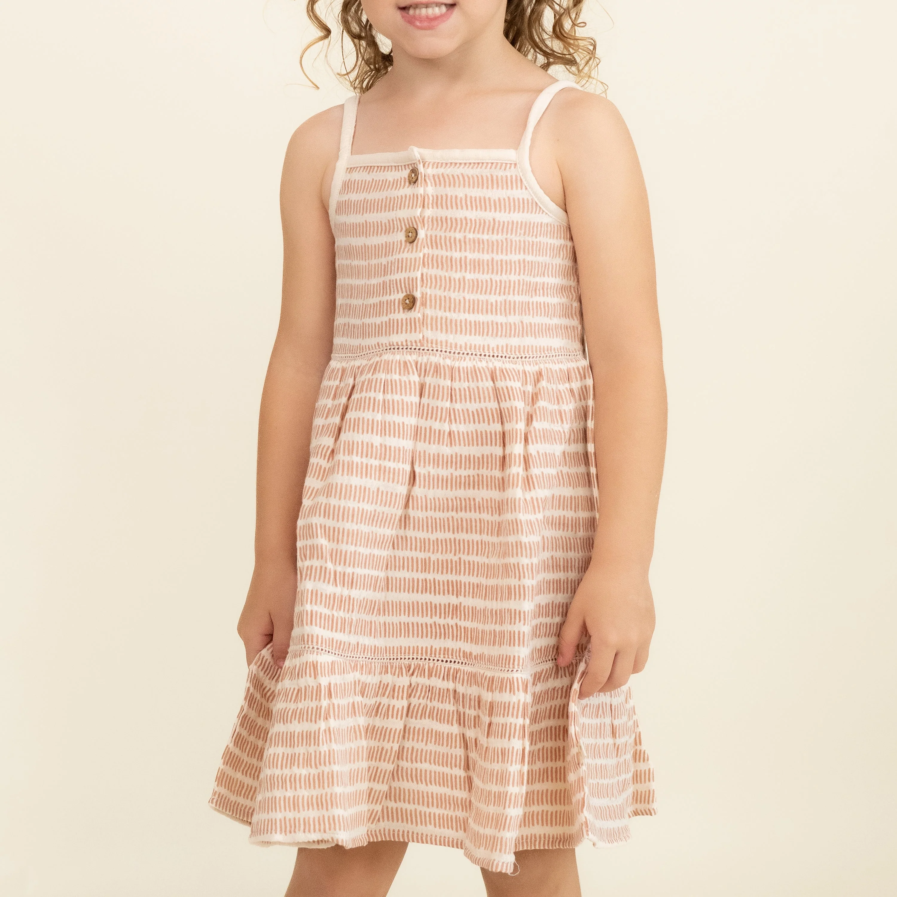 Organic Buttoned Tiered Dress - Dash Lines - Image 3