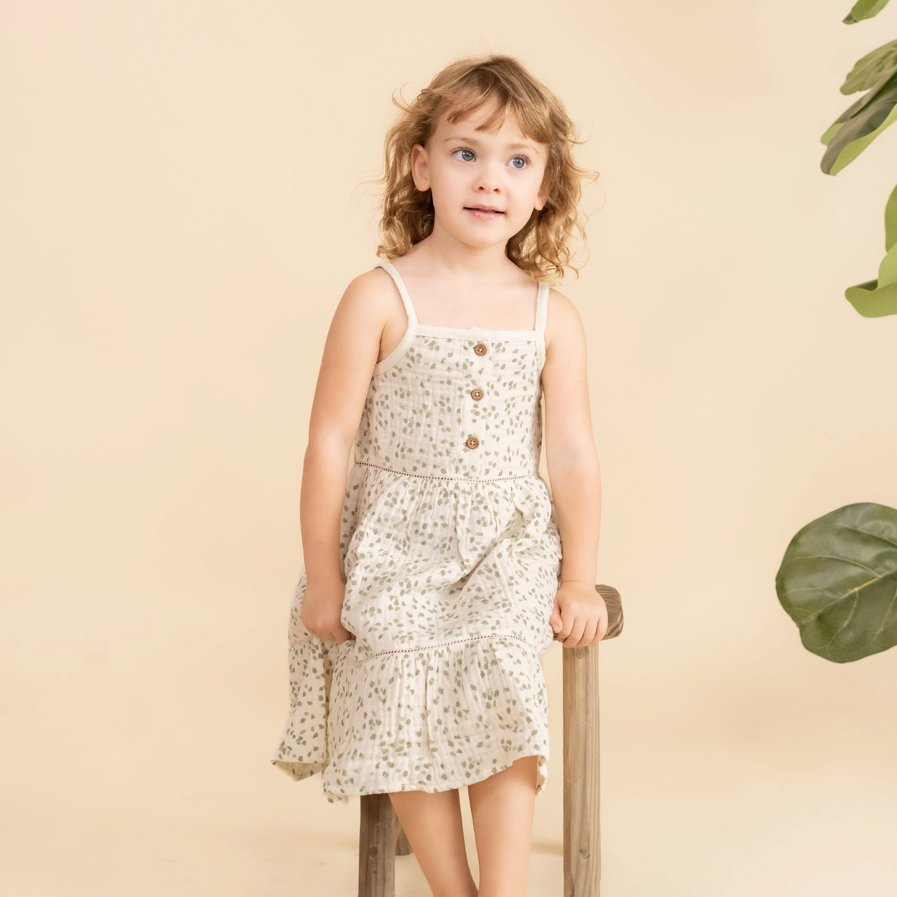 Organic Buttoned Tiered Dress - Petals - Image 3