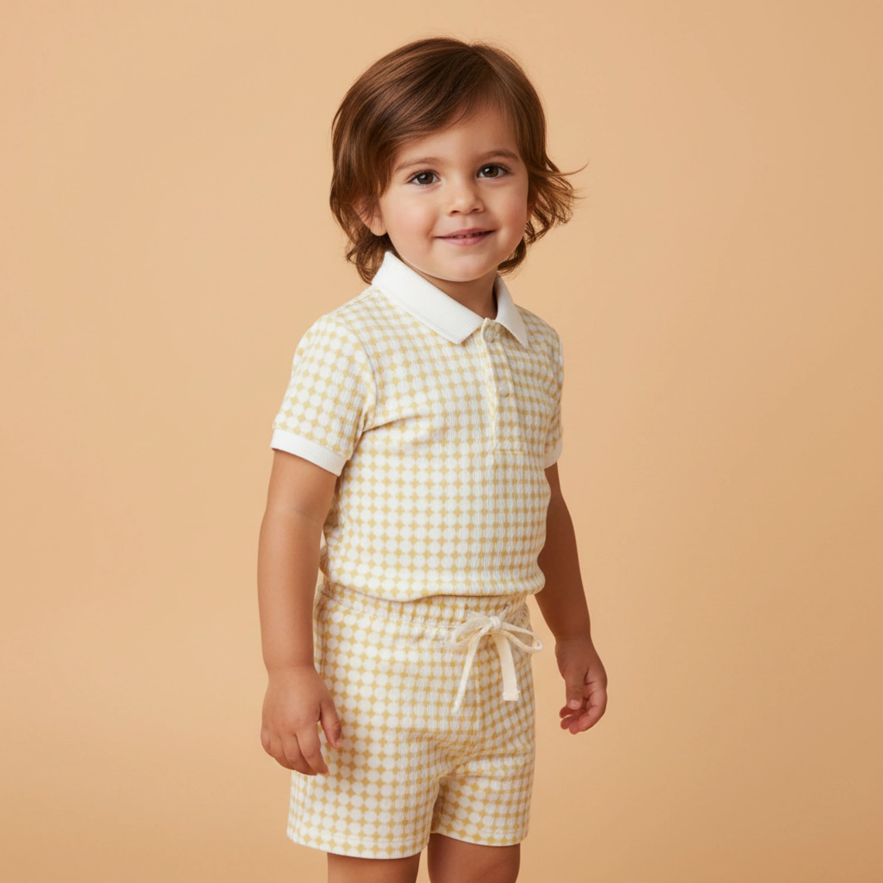 Organic Collar Tee & Shorts Set - Dotty Gingham - Image 3
