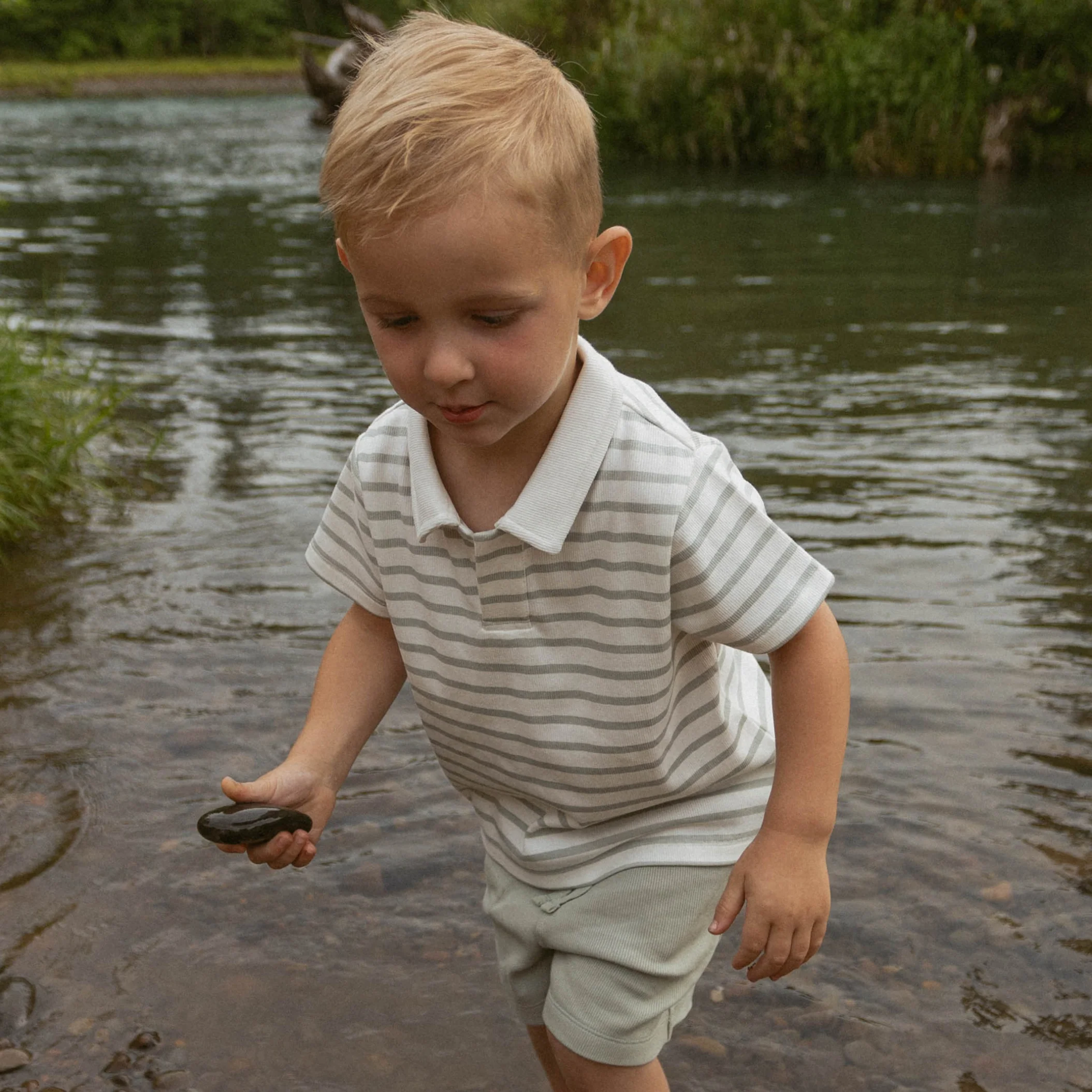 Organic Collar Tee & Shorts Set - Fog Stripes - Image 3