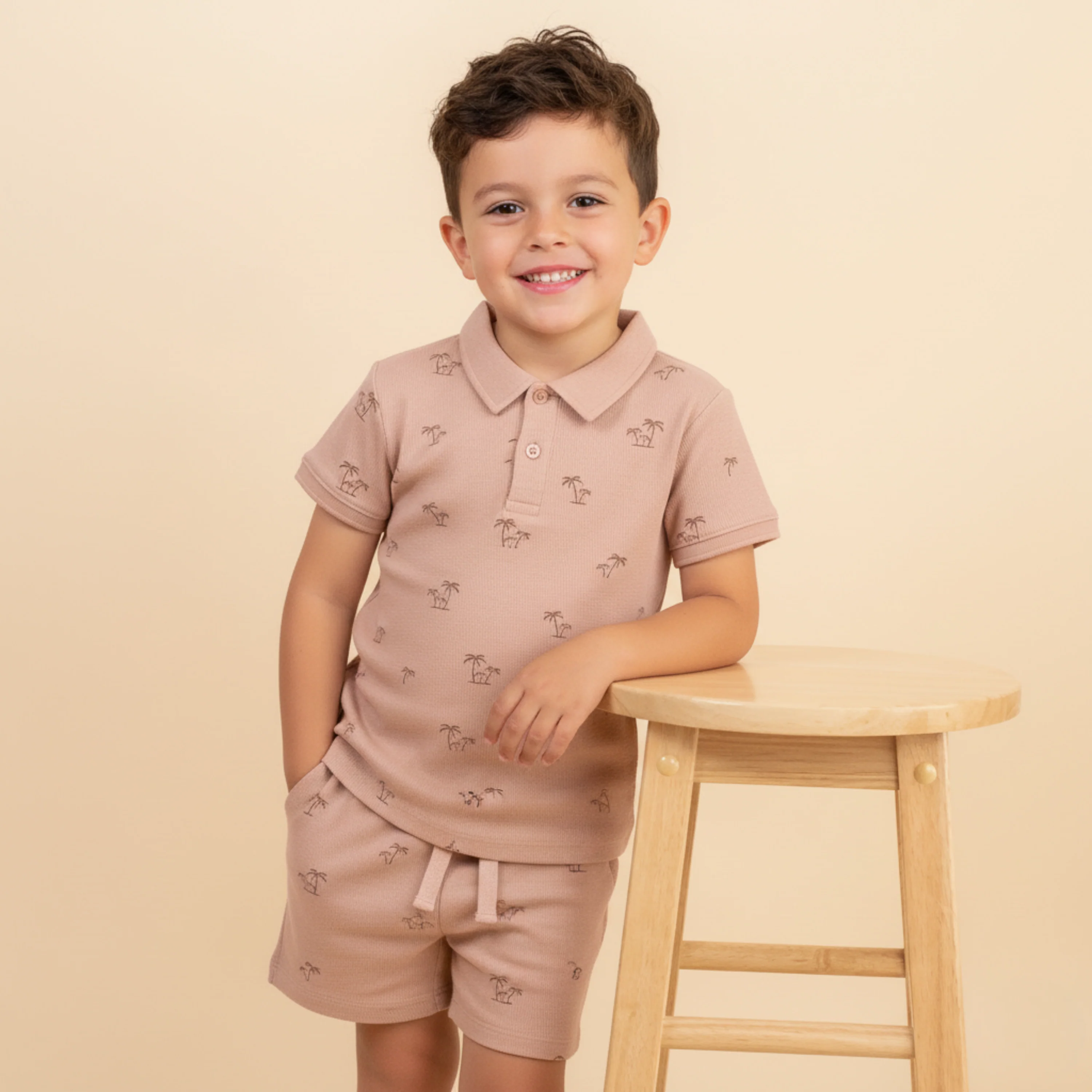 Organic Collar Tee & Shorts Set - Island Palm - Image 3