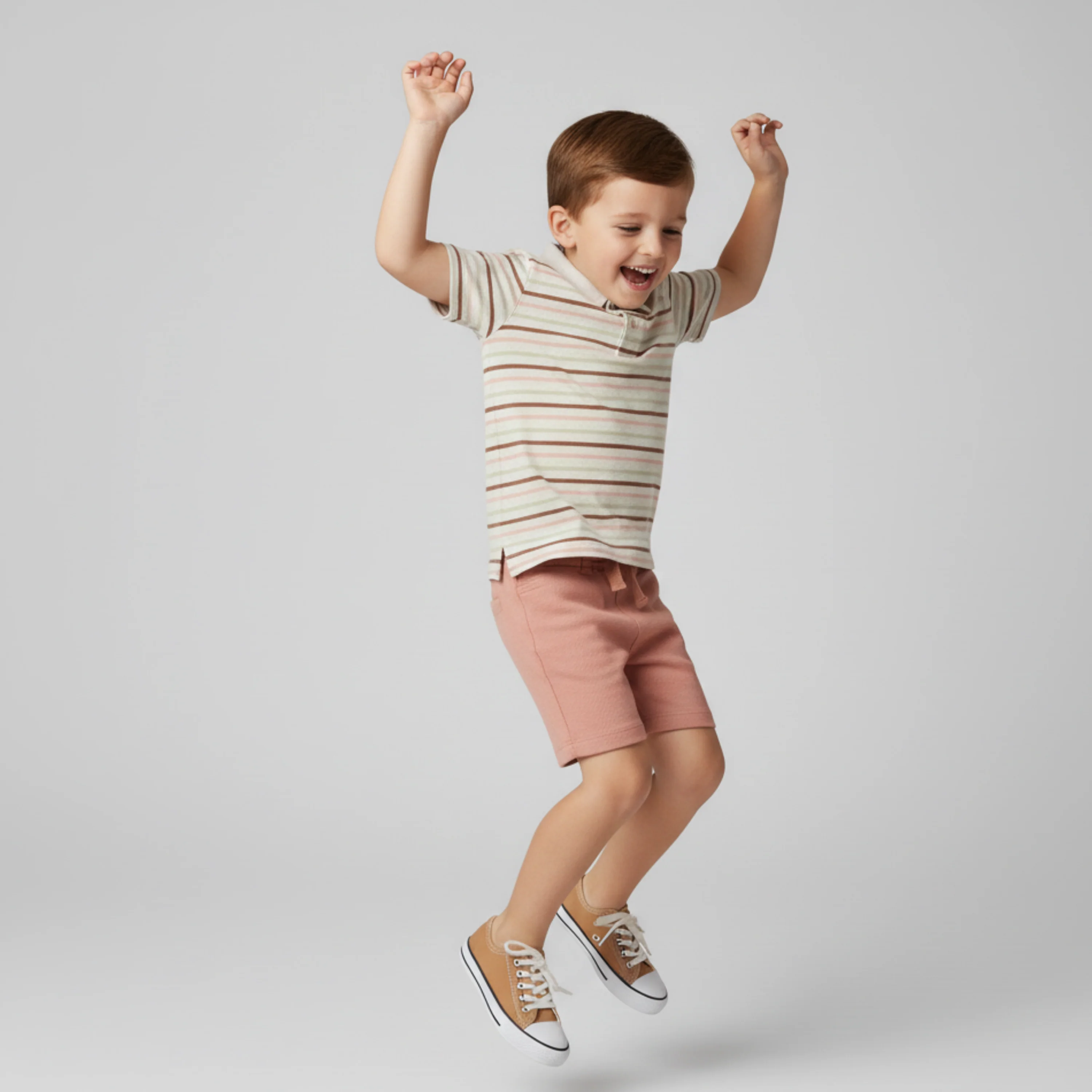 Organic Collar Tee & Shorts Set - Terra Stripes - Image 3