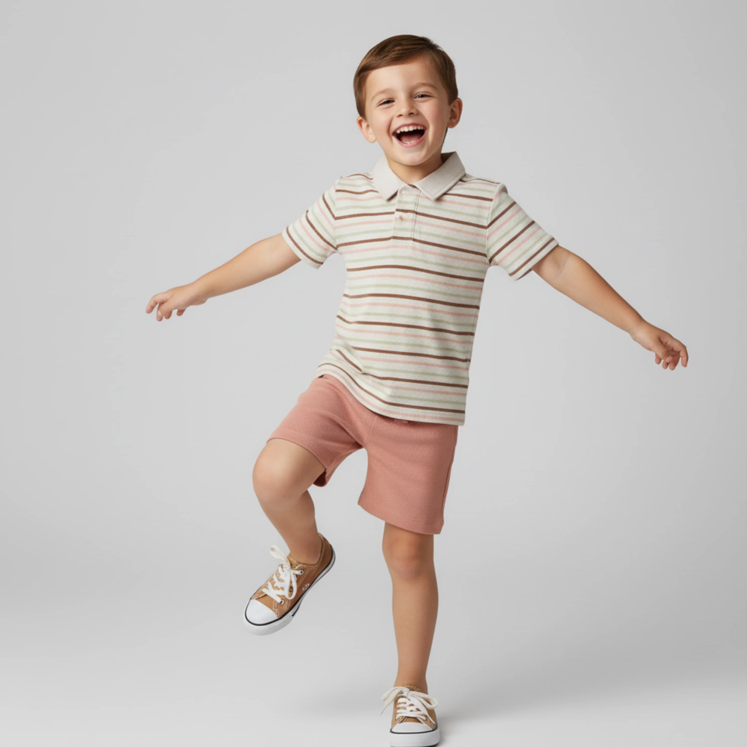 Organic Collar Tee & Shorts Set - Terra Stripes - Image 4