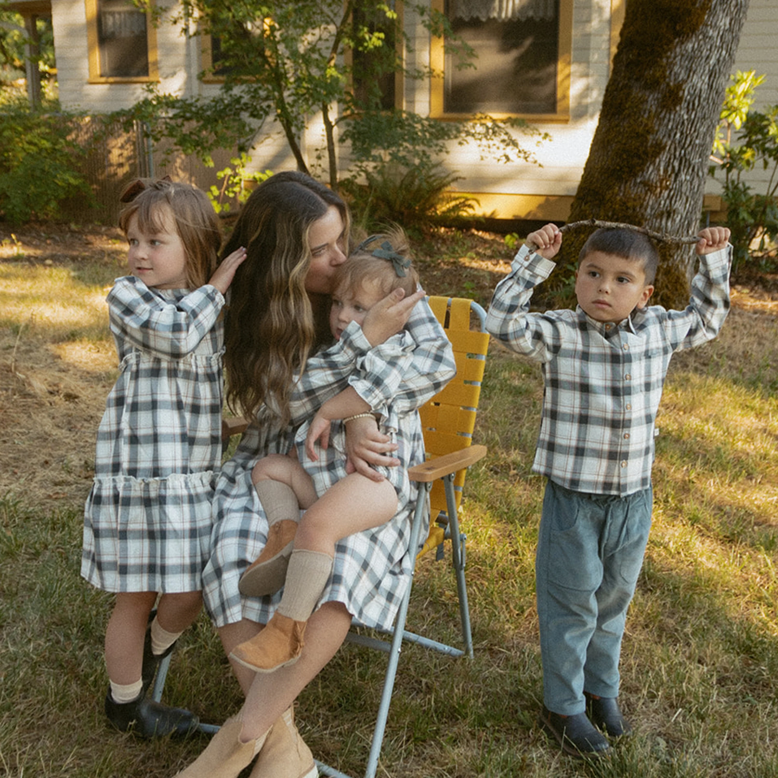 Organic Collared Long Sleeve Shirt - Plaid Checks - Image 3