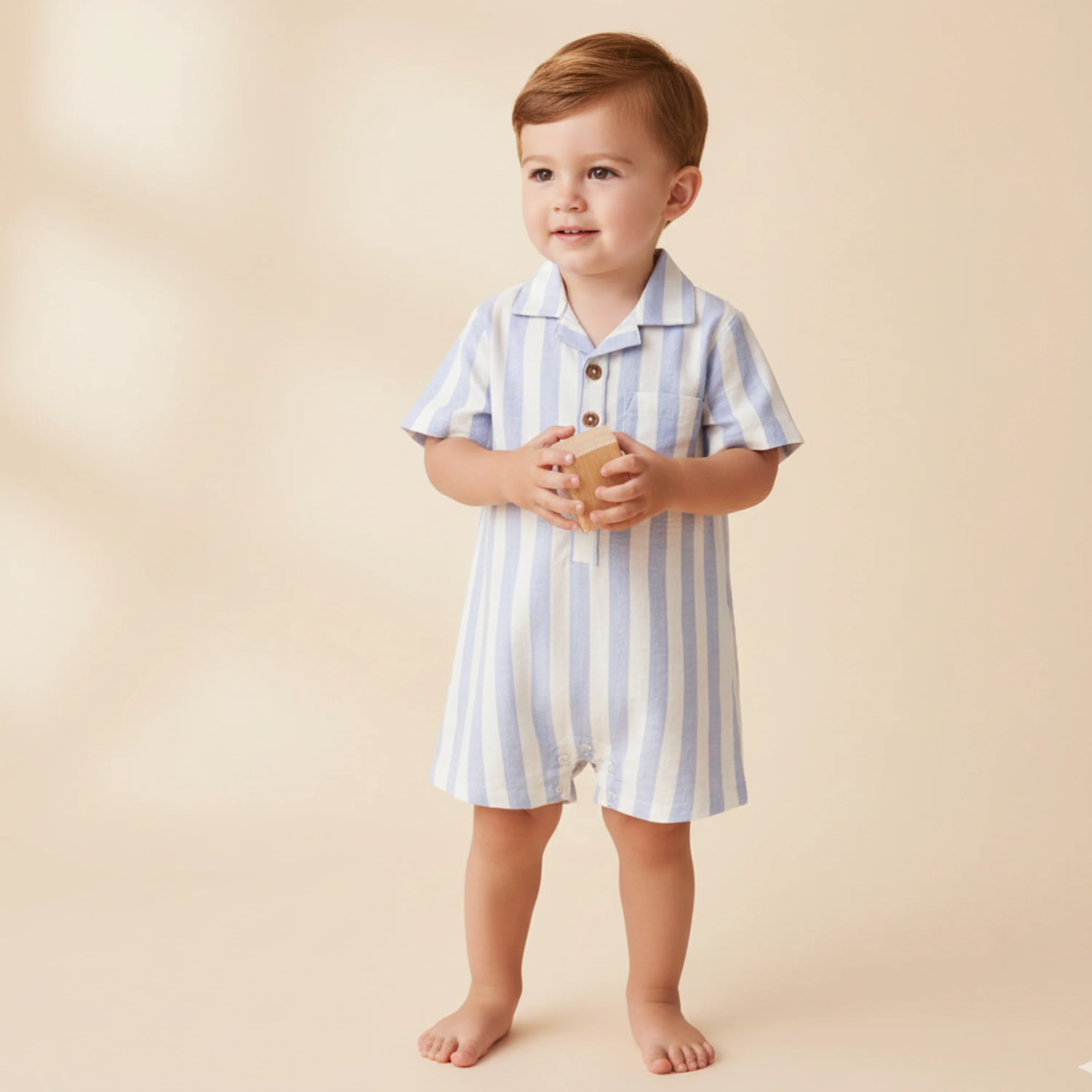 Organic Collared Romper - Blue Stripes - Image 3