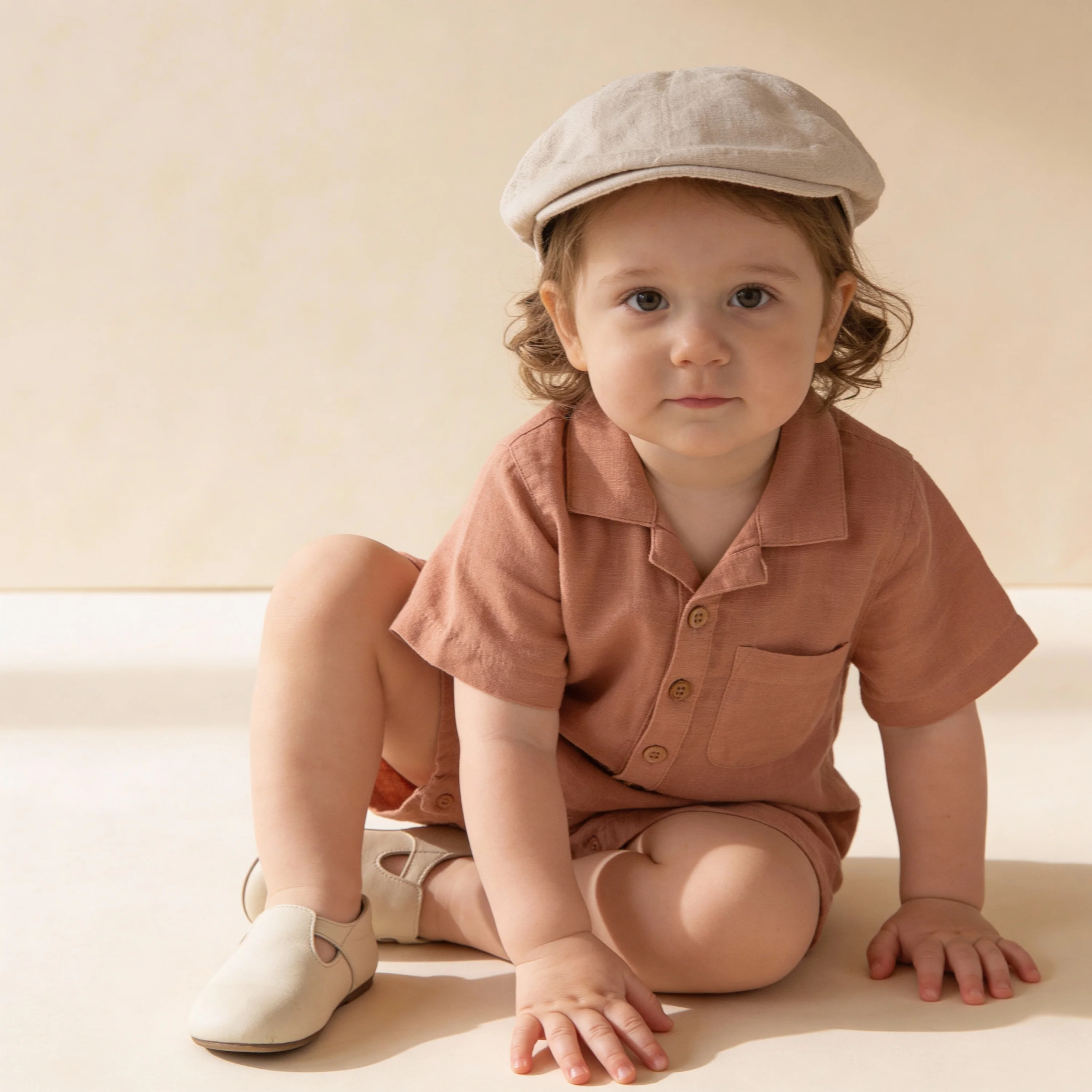 Organic Collared Romper - Clay - Image 3