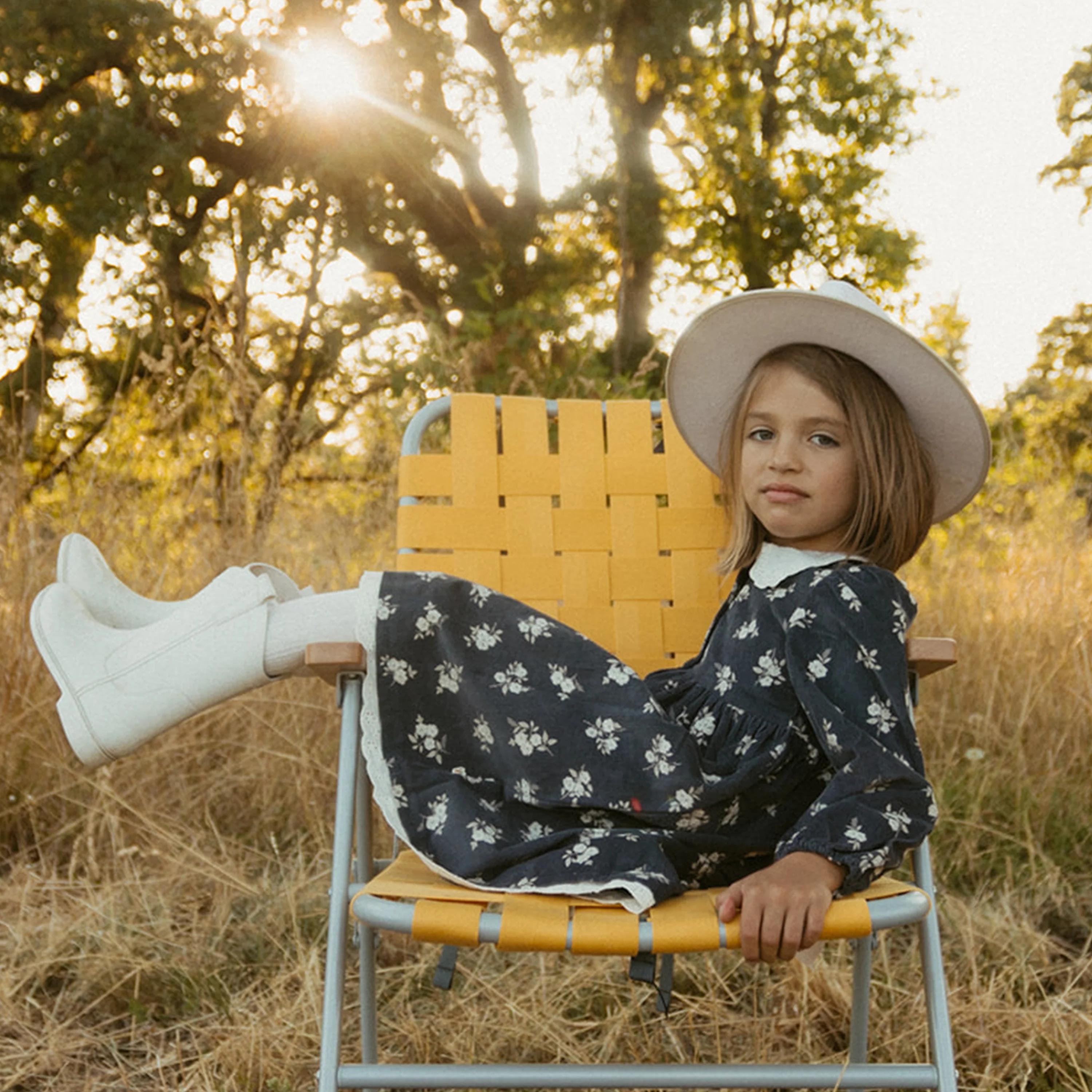 Organic Corduroy Collared Button Dress - Navy Bloom - Image 3