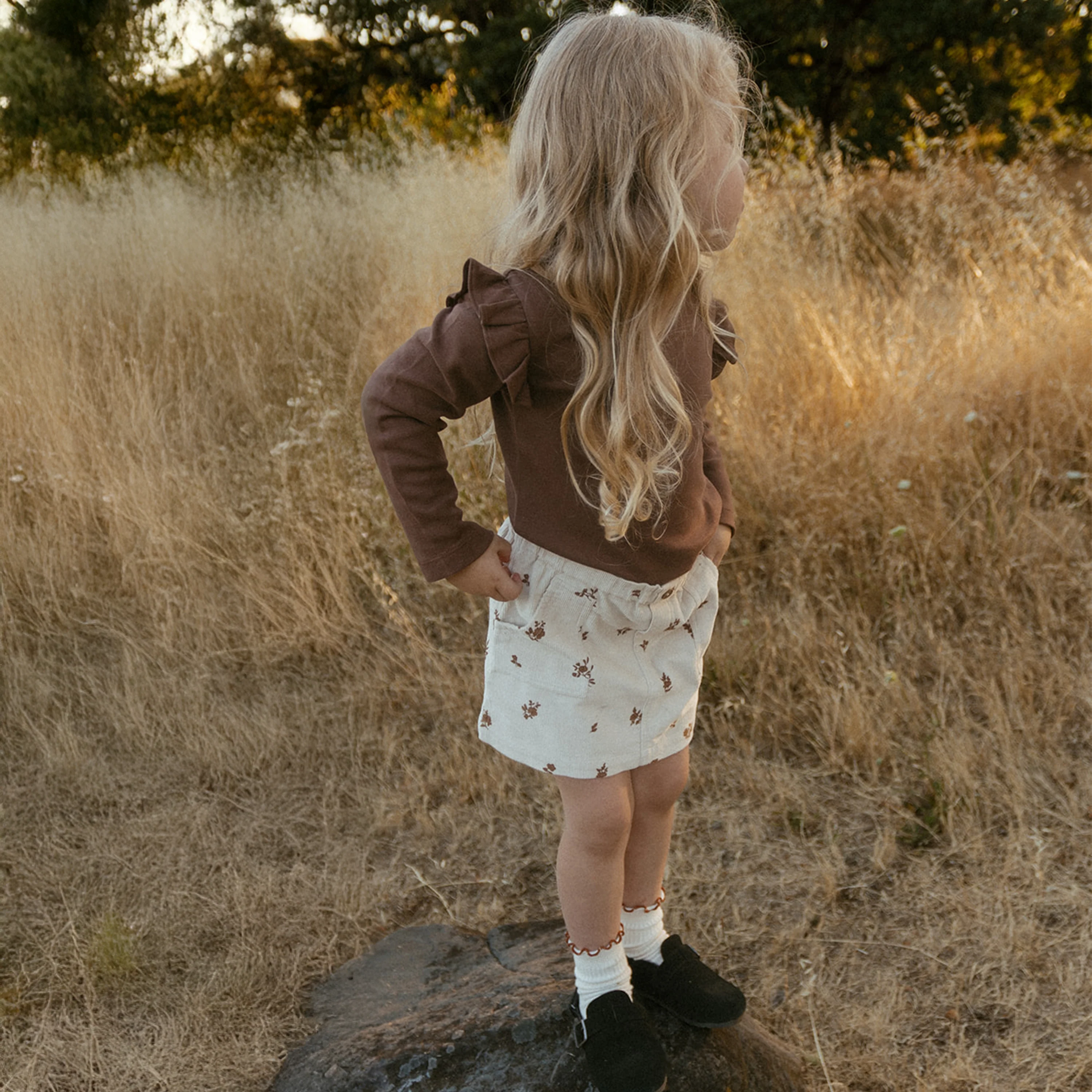 Organic Corduroy Skirt - Brown Floral