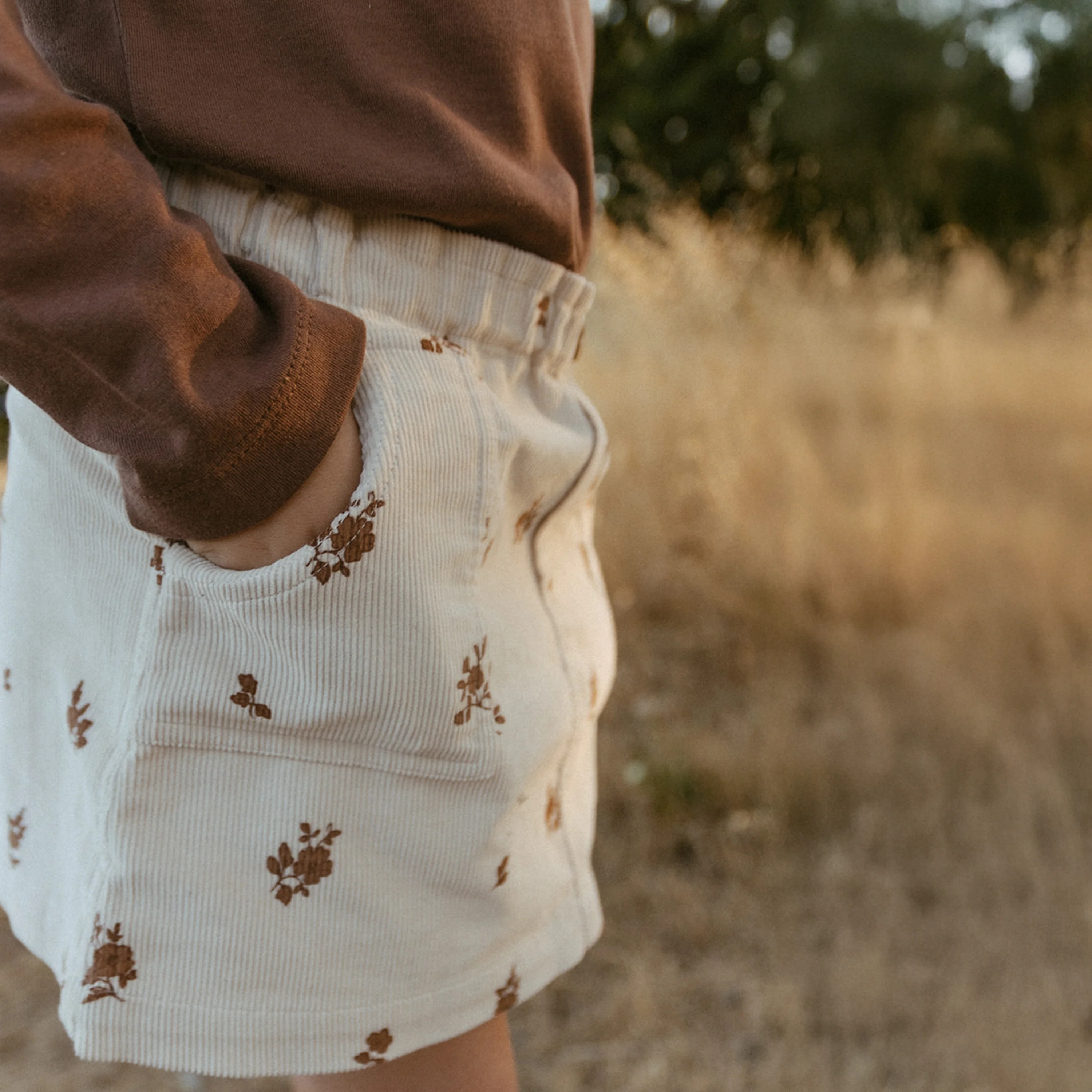Organic Corduroy Skirt - Brown Floral - Image 3