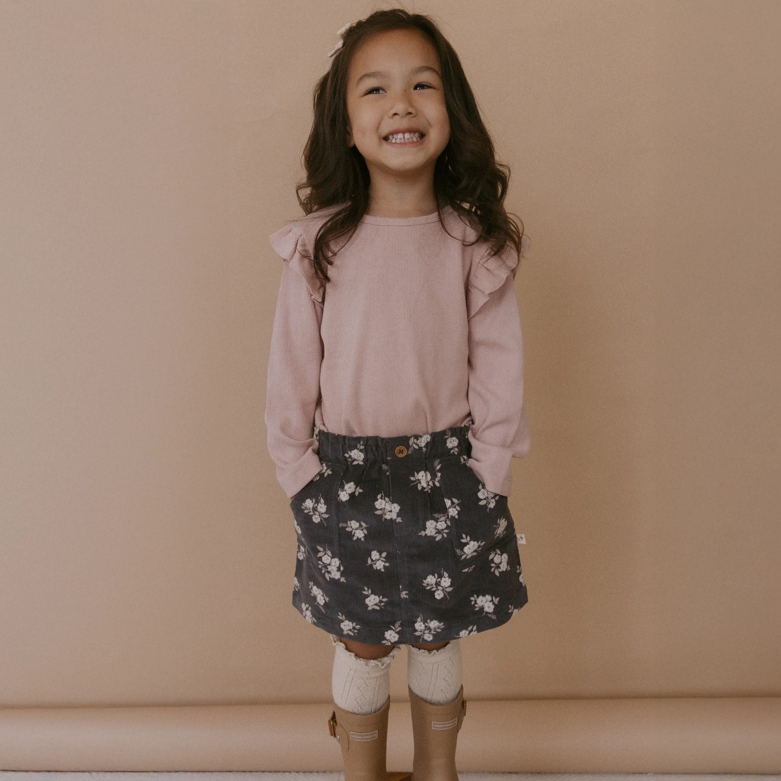 Organic Corduroy Skirt - Navy Bloom