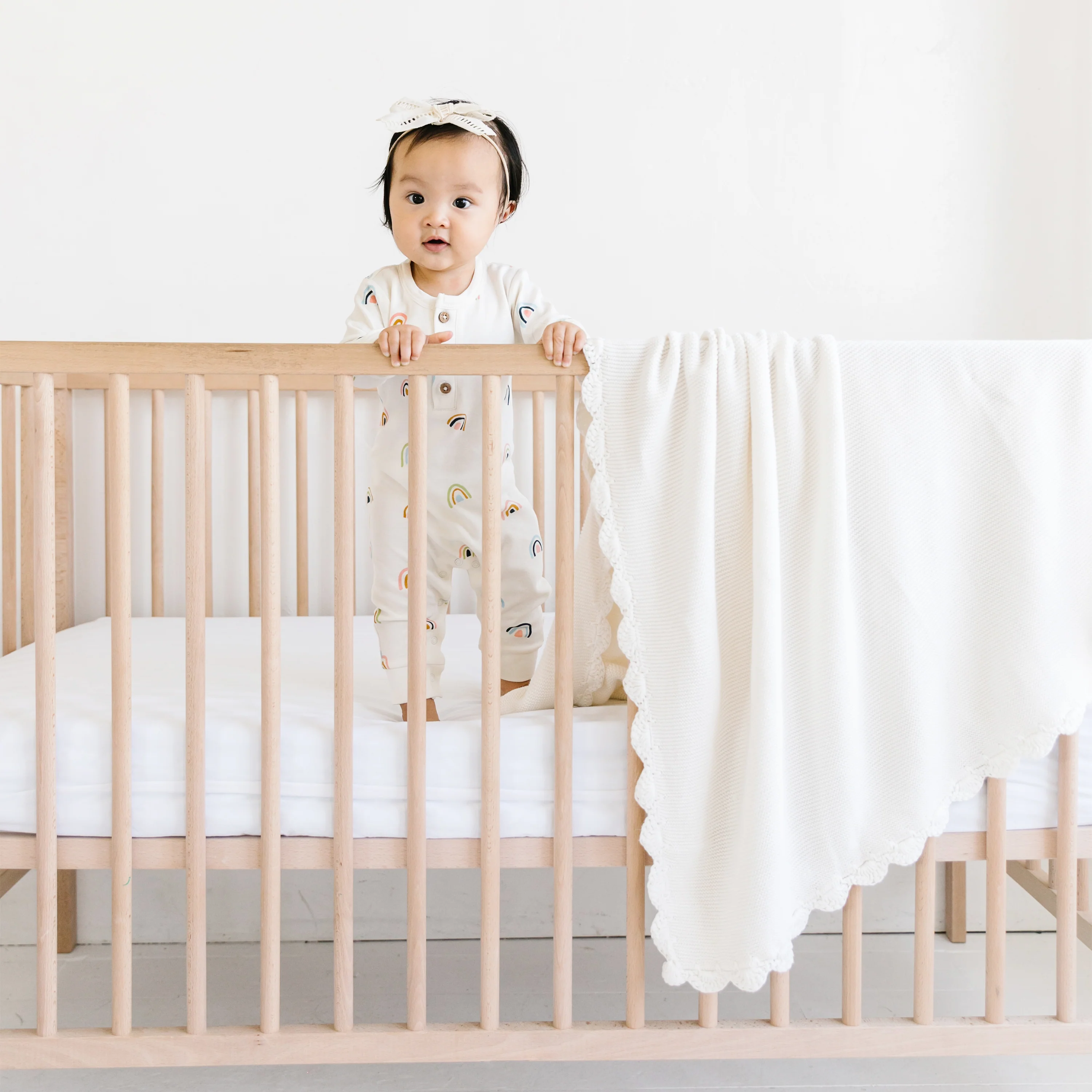 Organic Cotton Scalloped Baby Blanket - Ivory - Image 6