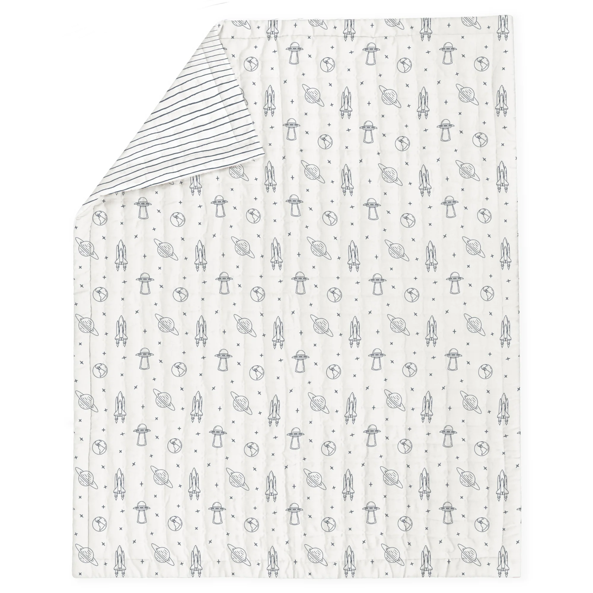 Organic Kids Quilt - Astro & Navy Blue Stripes - Image 3