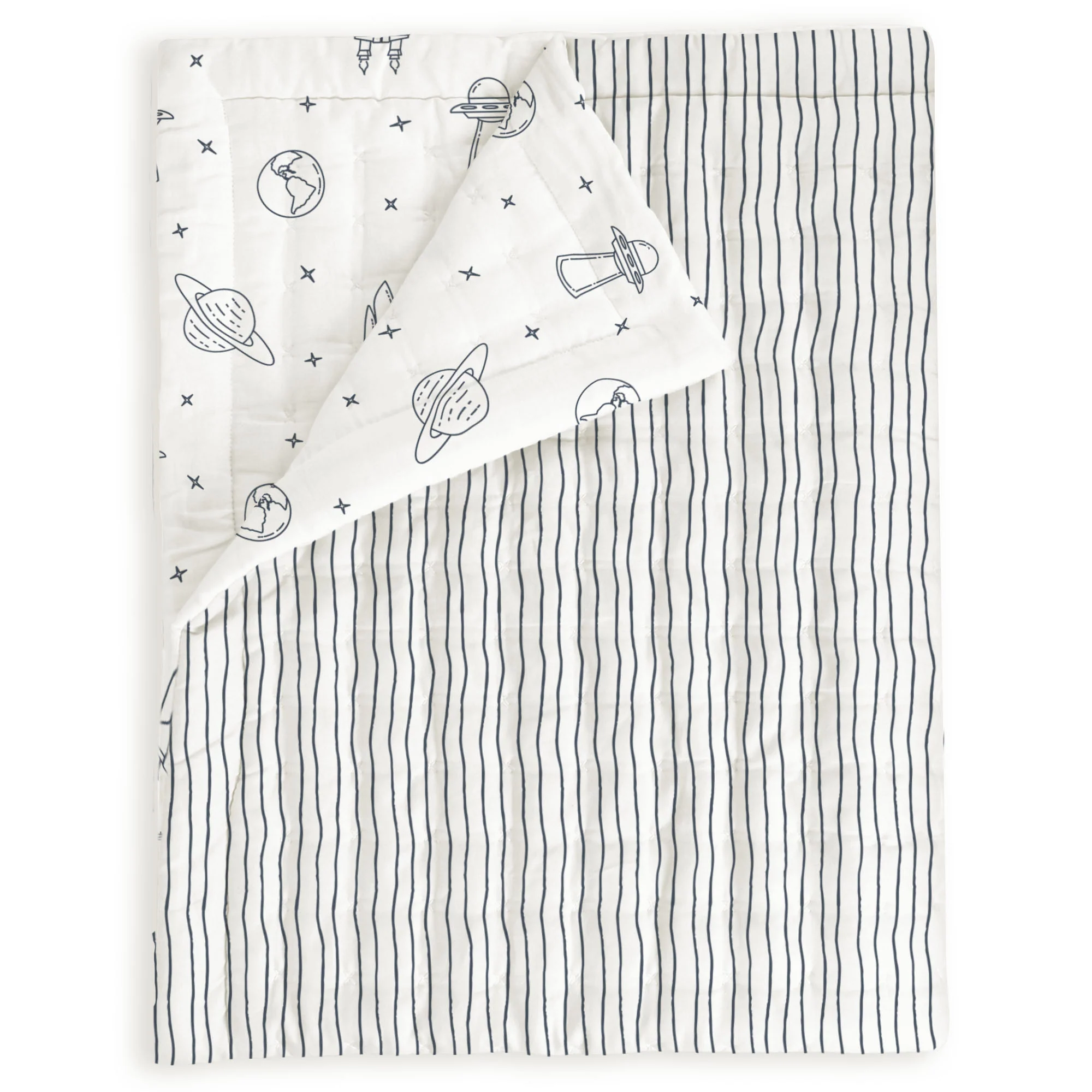 Organic Kids Quilt - Astro & Navy Blue Stripes - Image 4