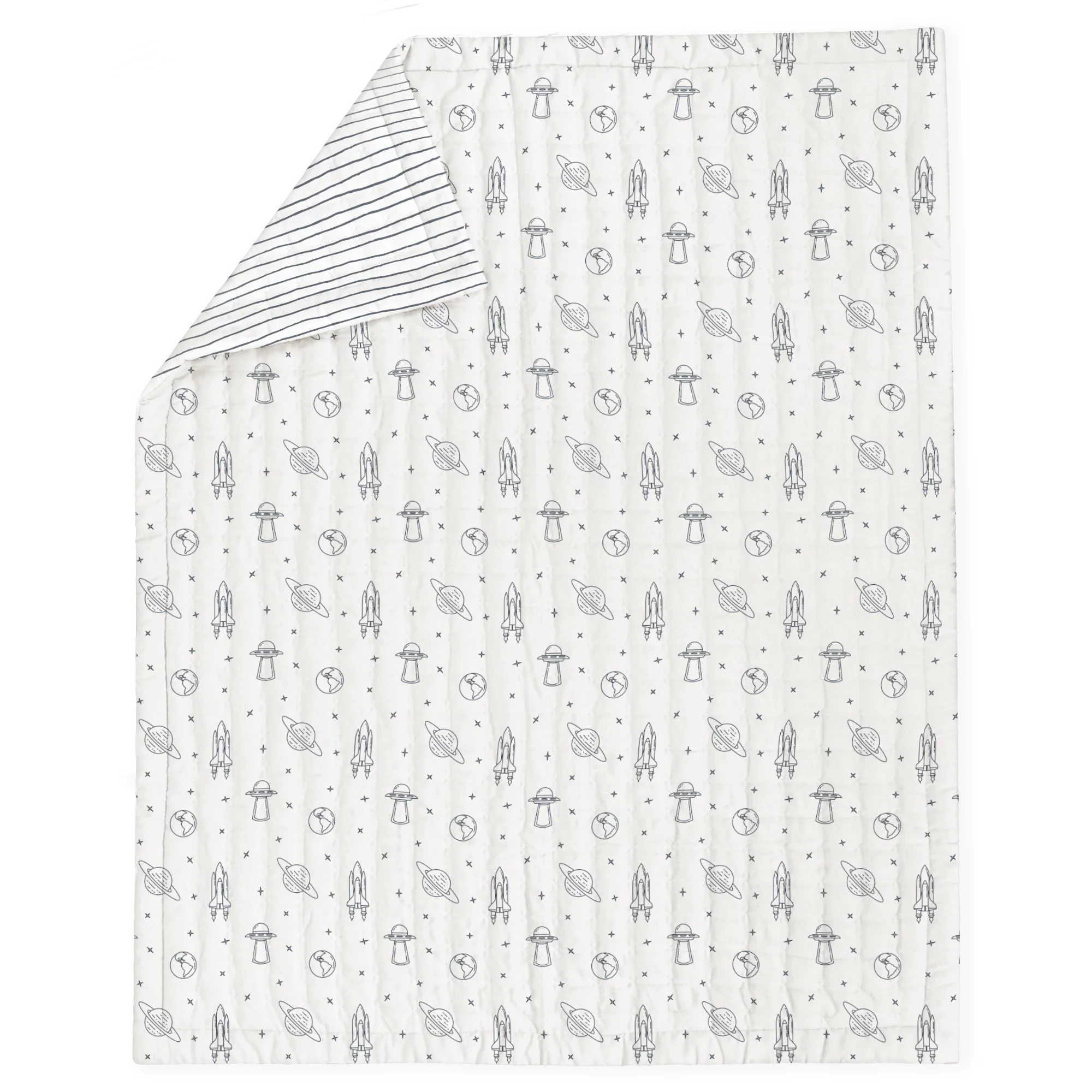 Organic Kids Quilt - Astro & Navy Blue Stripes (Open Box) - Image 3