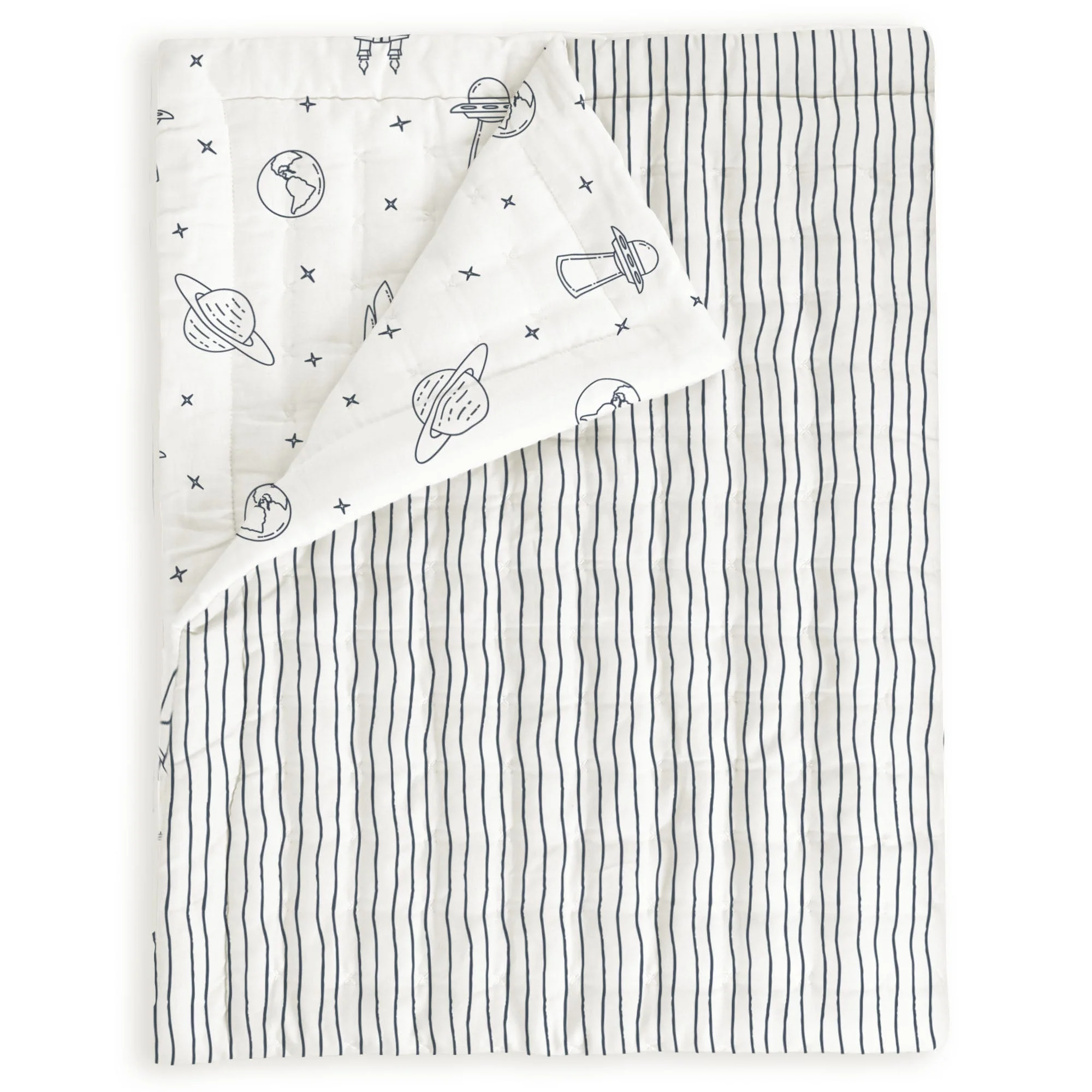 Organic Kids Quilt - Astro & Navy Blue Stripes (Open Box) - Image 4
