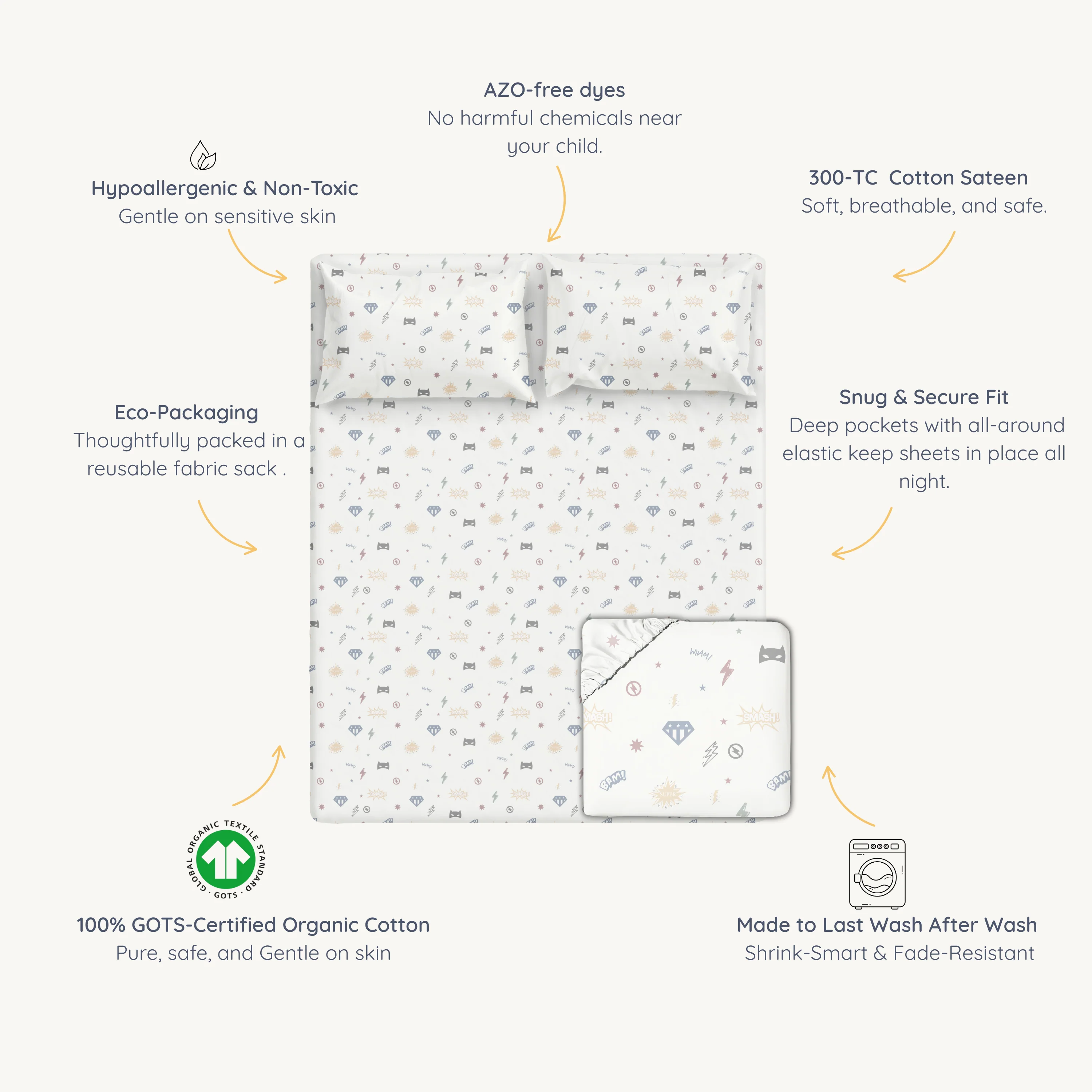 Organic Kids Fitted Sheet - Mighty Heros - Image 10