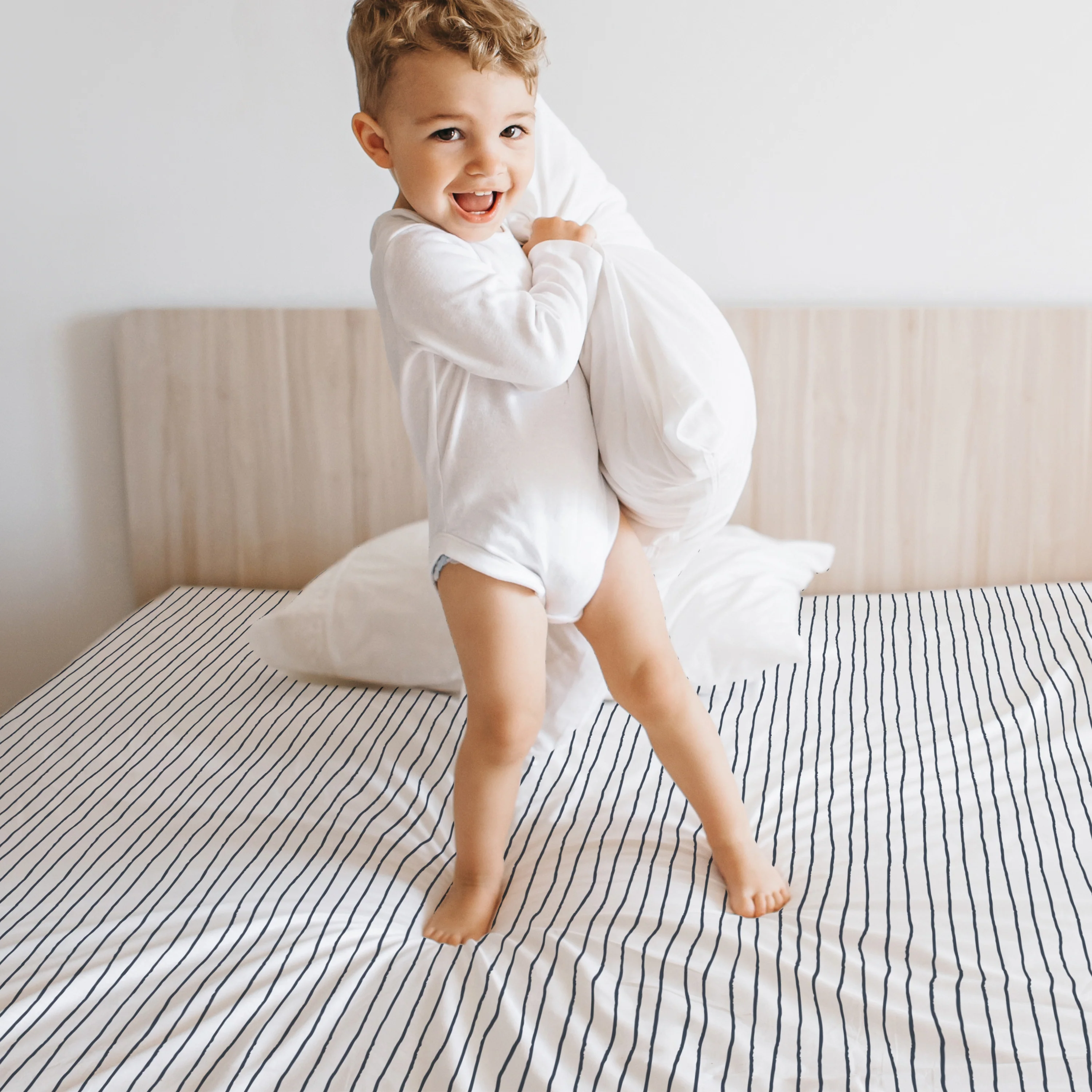Organic Kids Fitted Sheet - Navy Stripes - Image 4