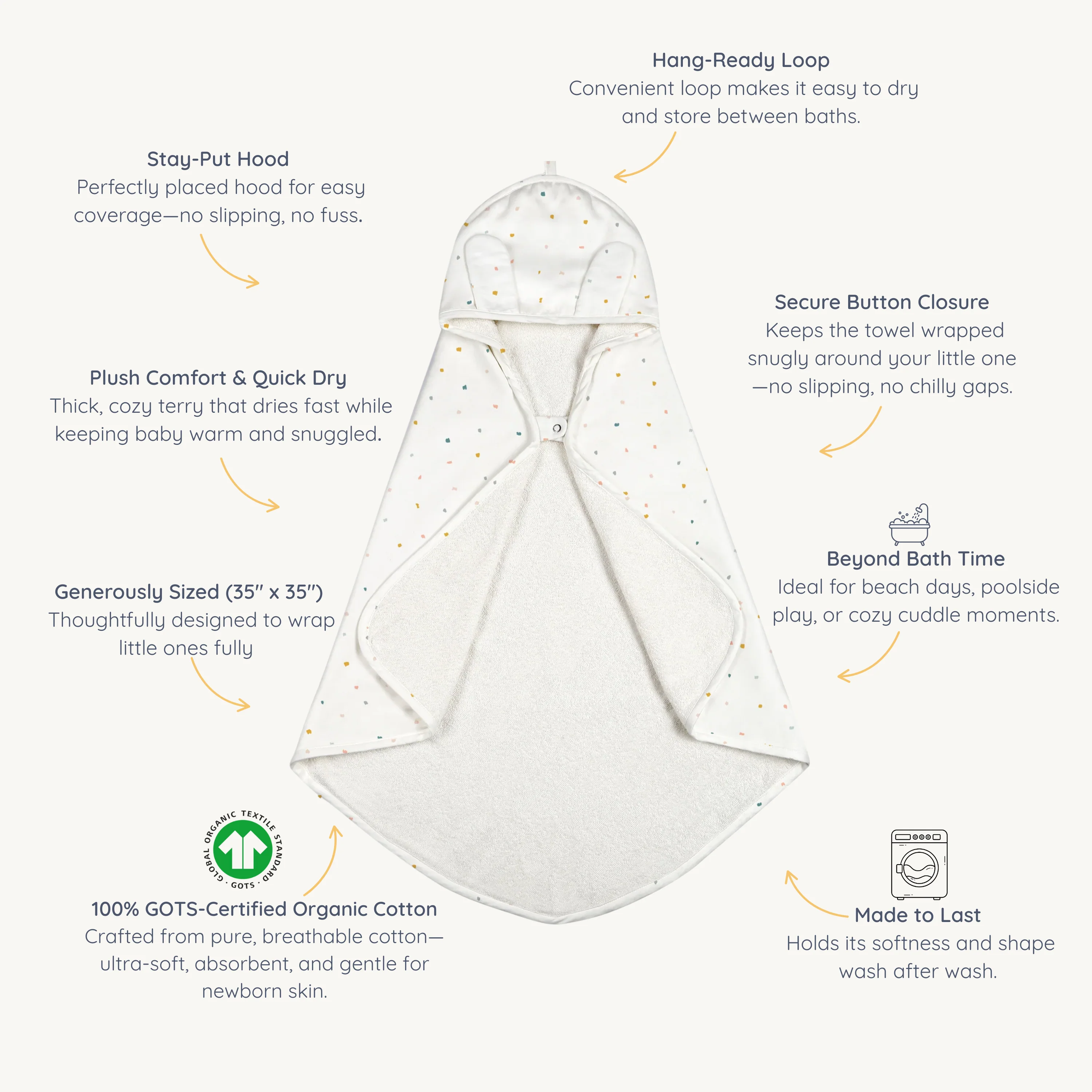 Organic Baby Hooded Towel - Dotty - Image 5
