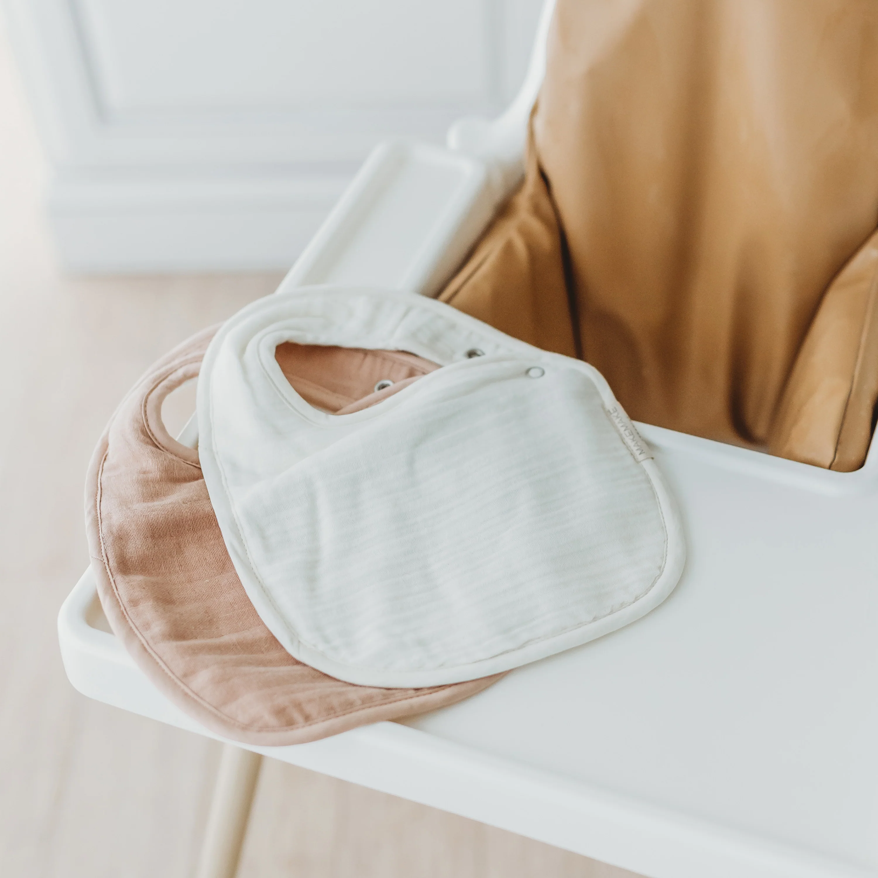 Organic Baby Bibs Muslin - Ivory & Taupe - Image 3