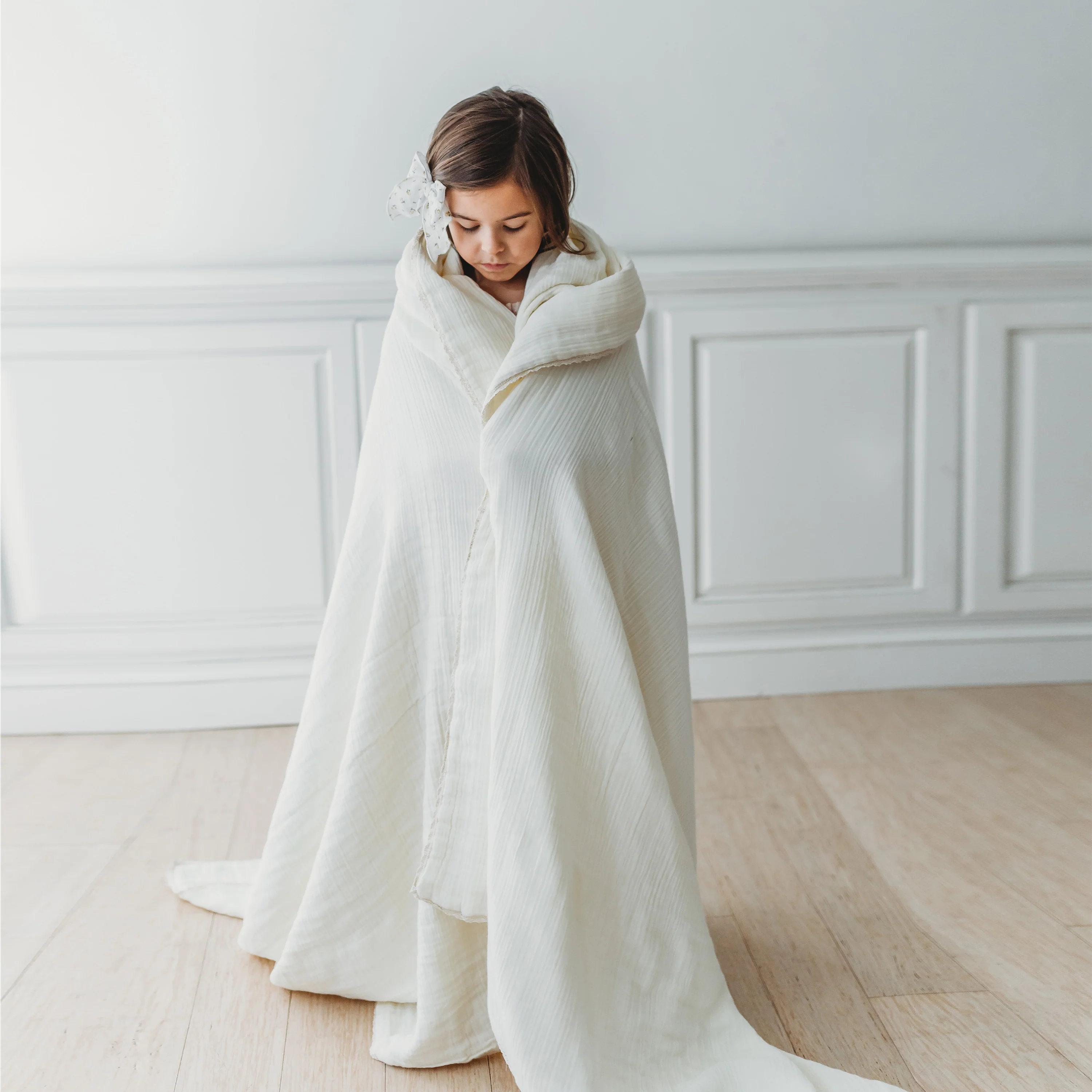 Organic Baby Blanket Muslin - Ivory + Ivory Lace - Image 3