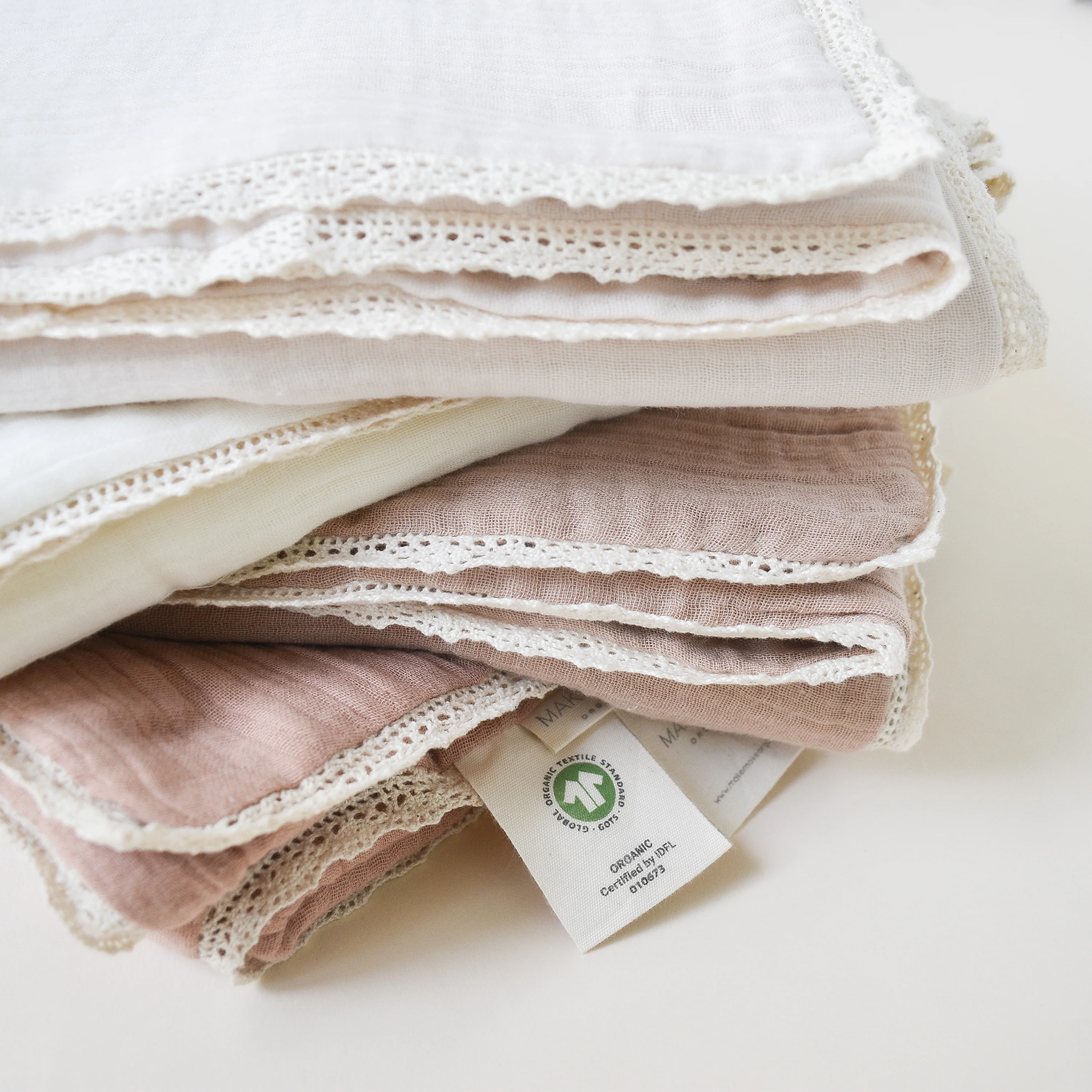 Organic Baby Blanket Muslin - Taupe + Natural Lace - Image 3