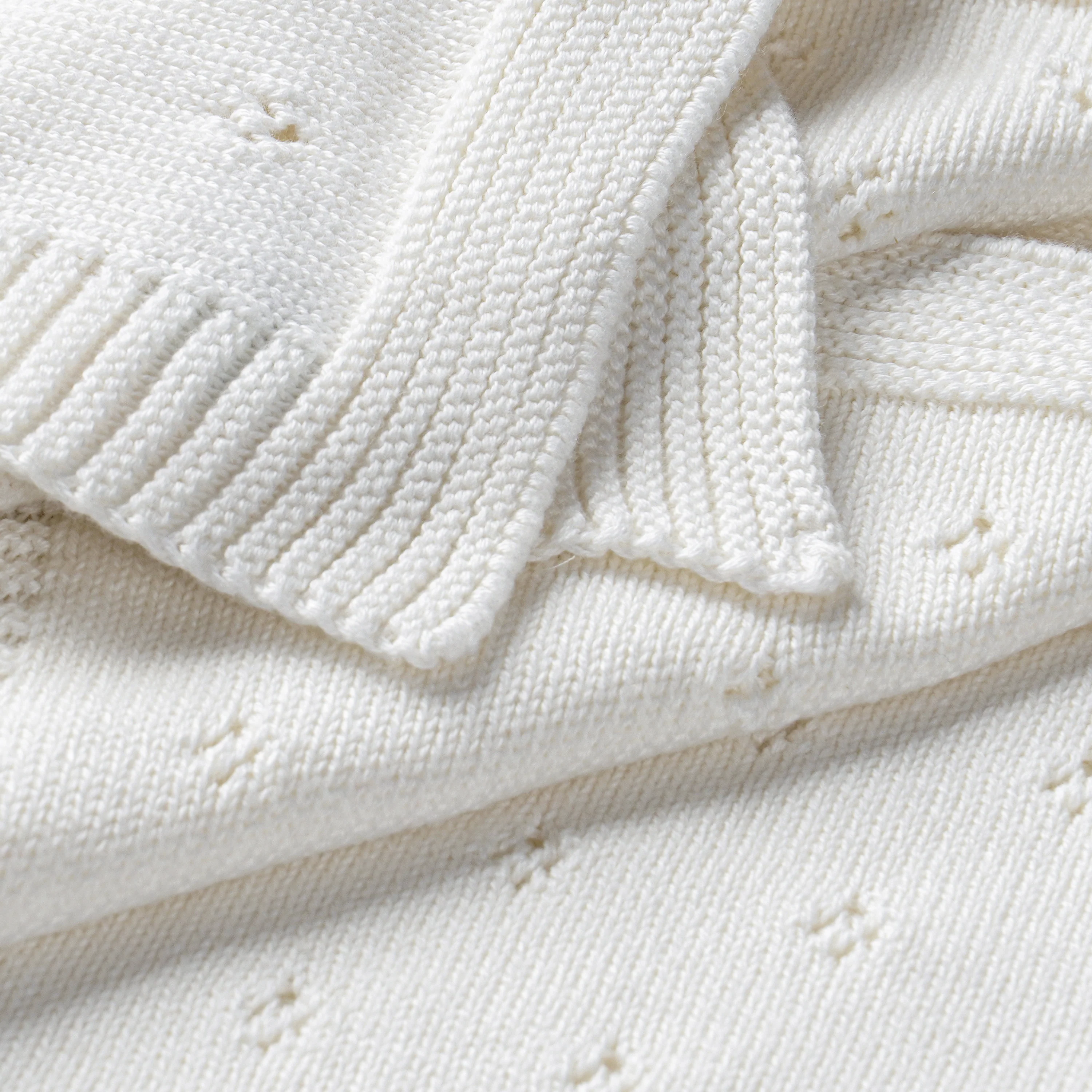 Organic Cotton Pointelle Baby Knit Blanket - Ivory - Image 6