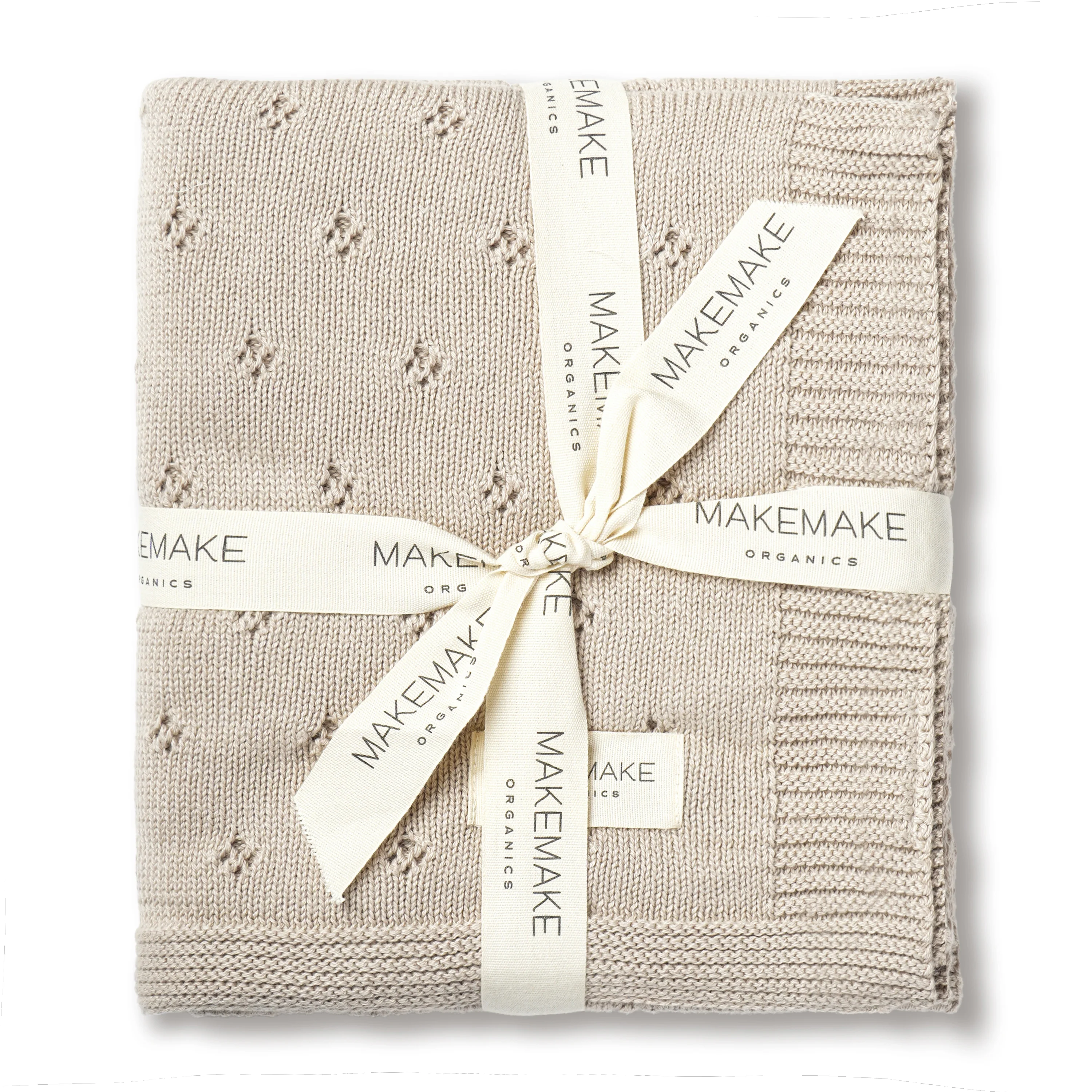 Organic Cotton Pointelle Baby Knit Blanket - Beige - Image 3