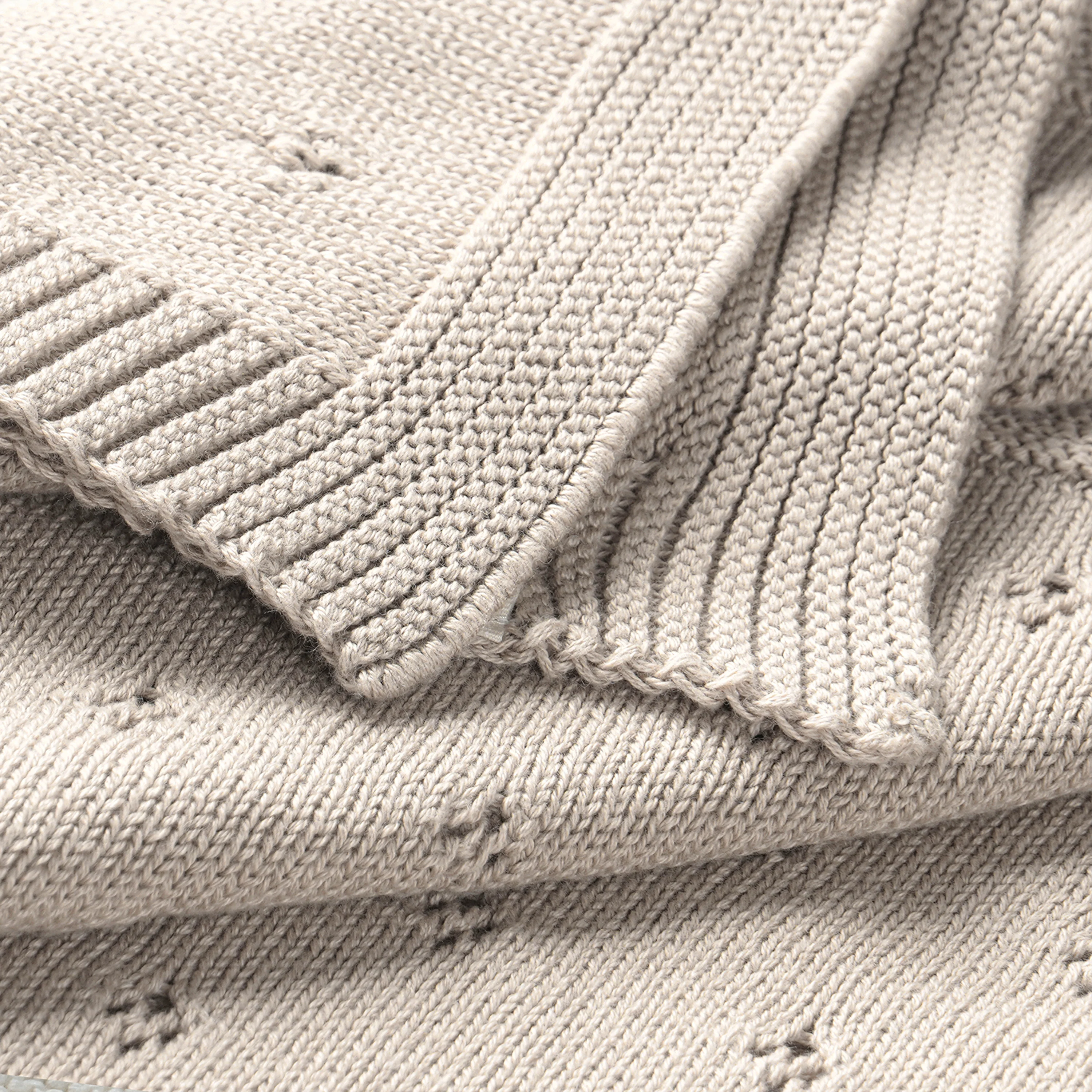 Organic Cotton Pointelle Baby Knit Blanket - Beige - Image 4