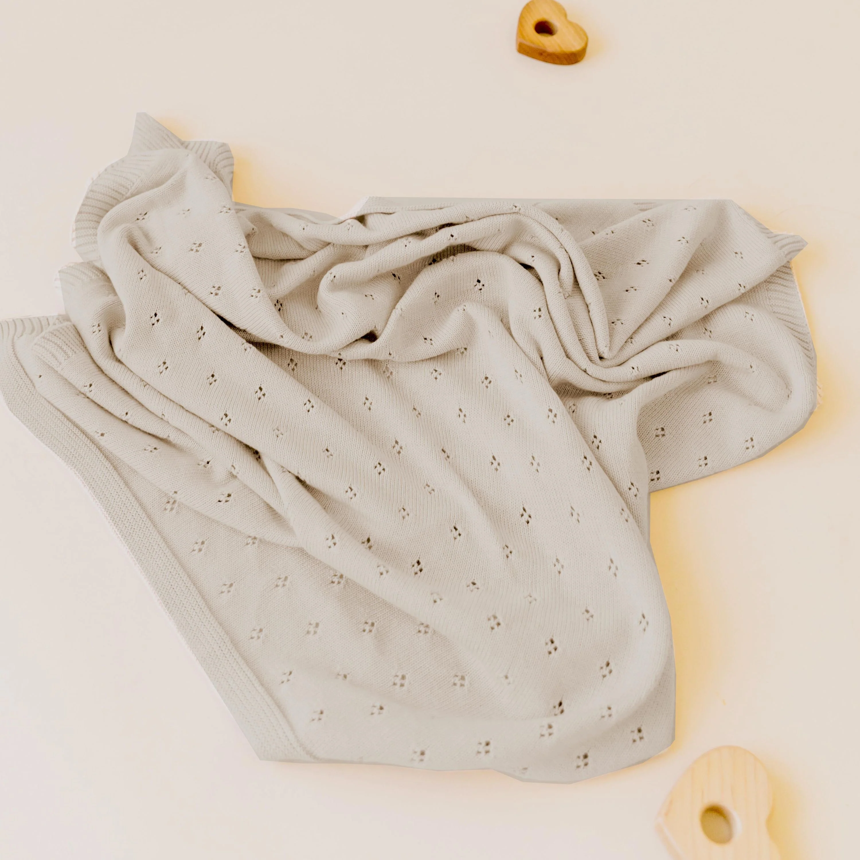 Organic Cotton Pointelle Baby Knit Blanket - Beige - Image 6
