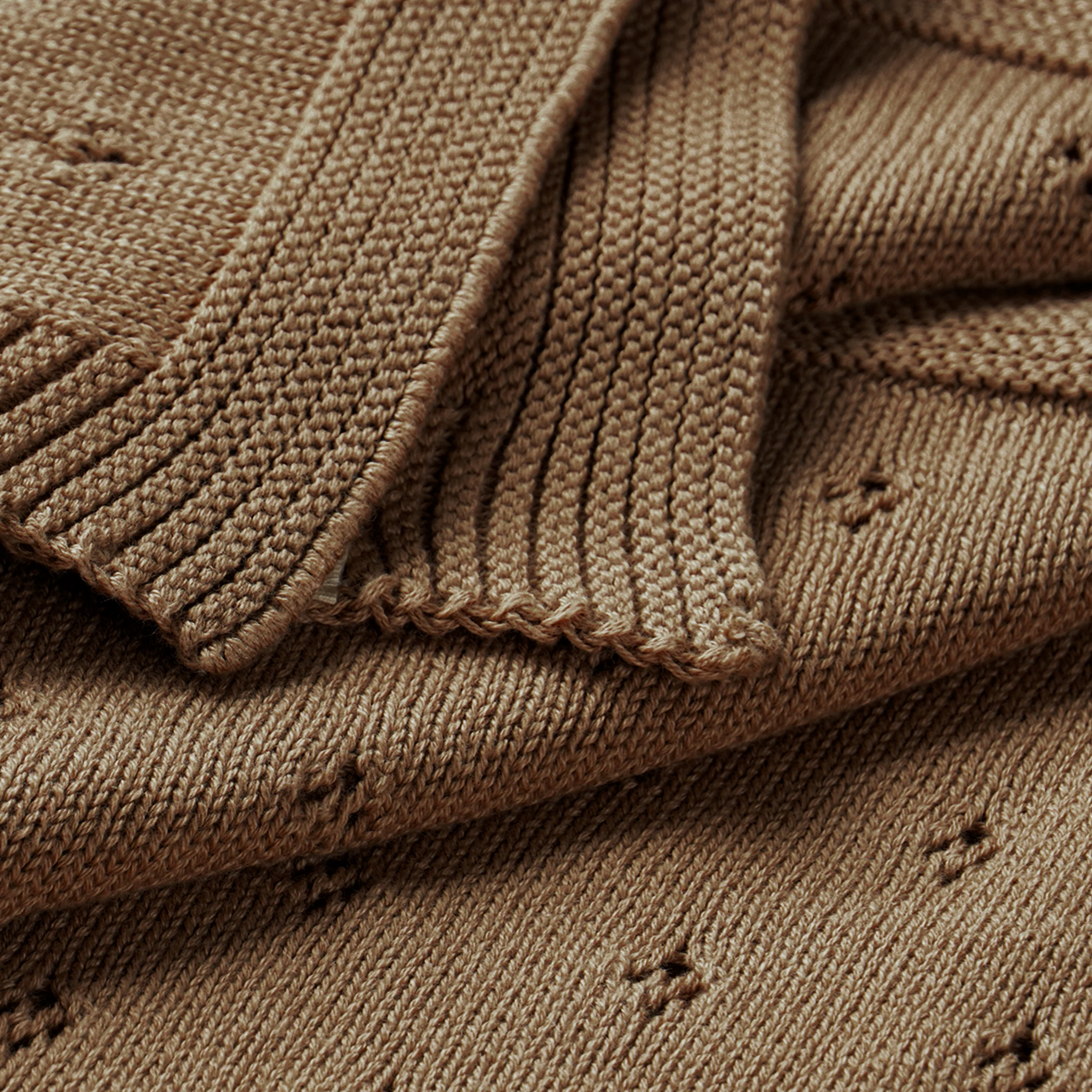 Organic Cotton Pointelle Baby Knit Blanket - Brown - Image 4