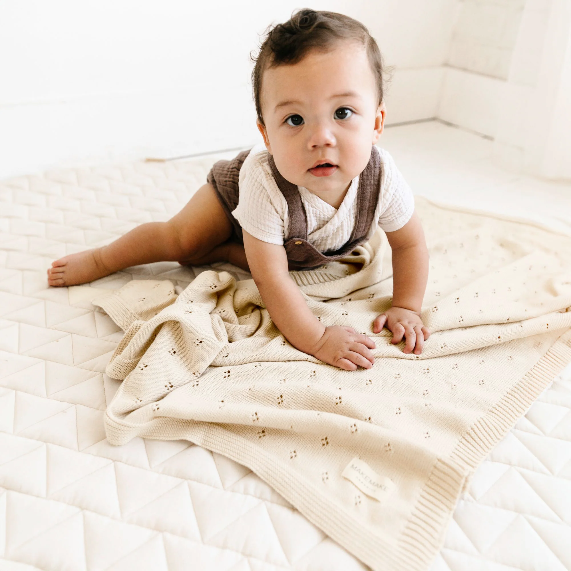 Organic Baby Blanket Knit Pointelle - Vanilla - Image 3