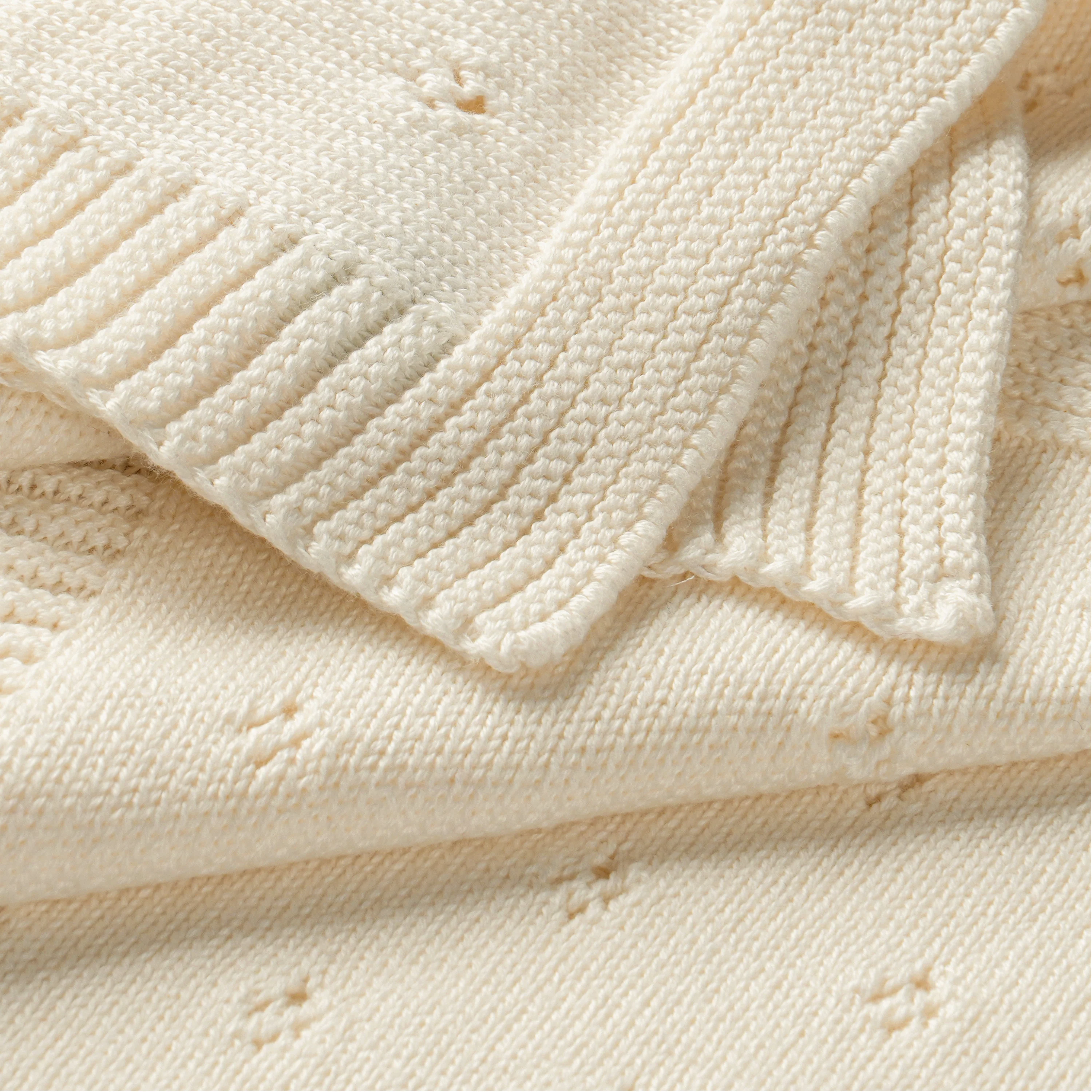 Organic Baby Blanket Knit Pointelle - Vanilla - Image 5