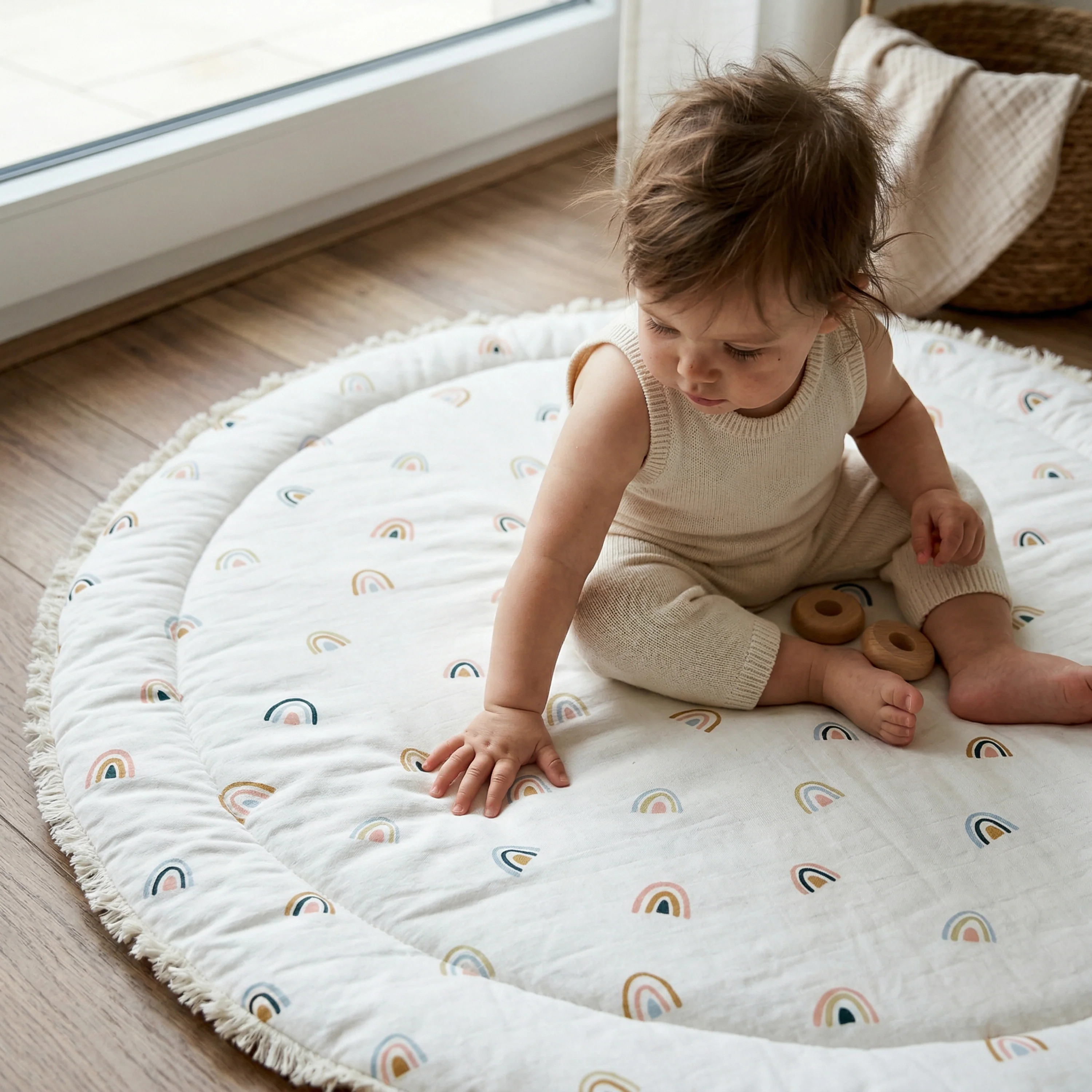 Organic Cotton Quilted Play Mat- Rainbow - Image 2