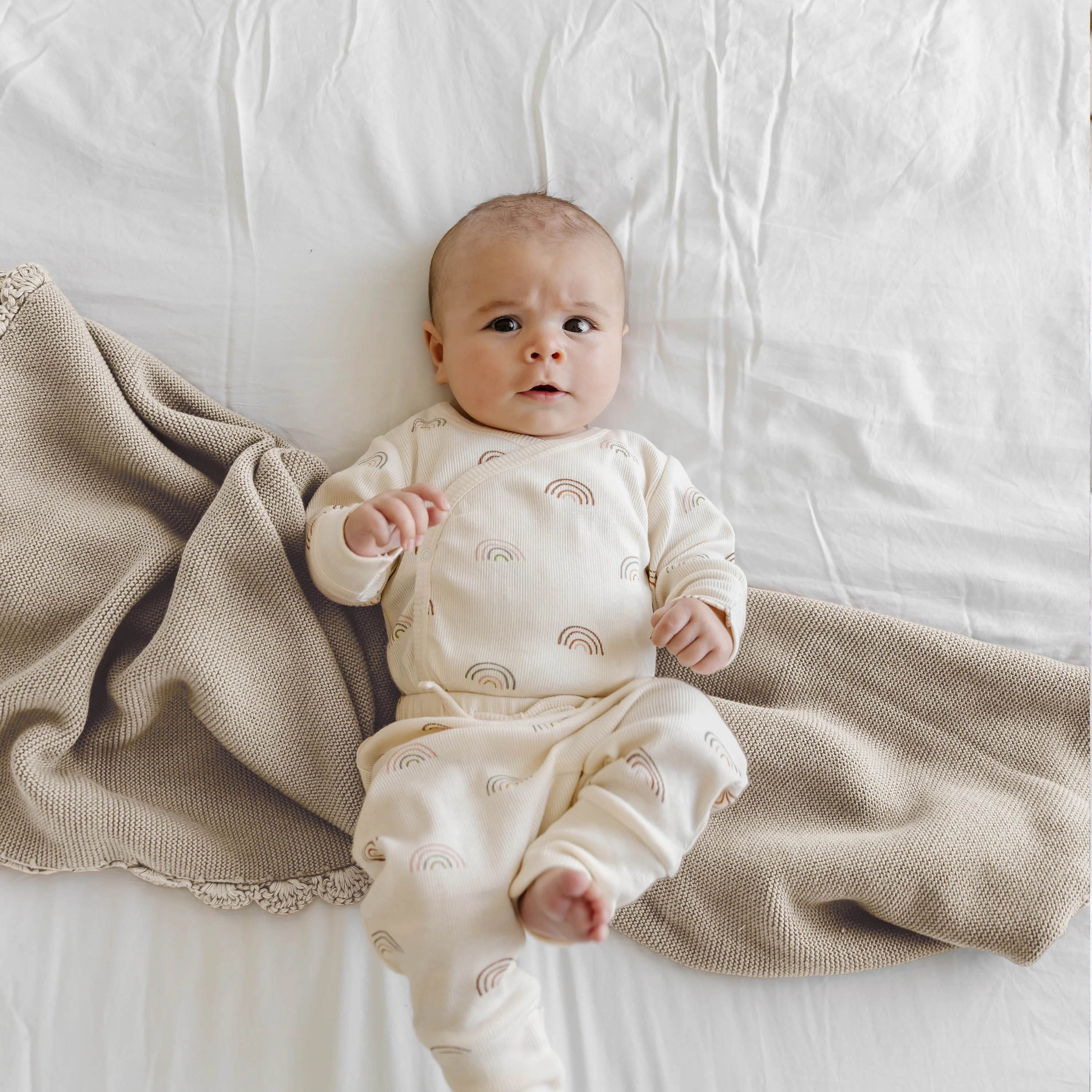 Organic Cotton Scalloped Baby Blanket - Beige - Image 3