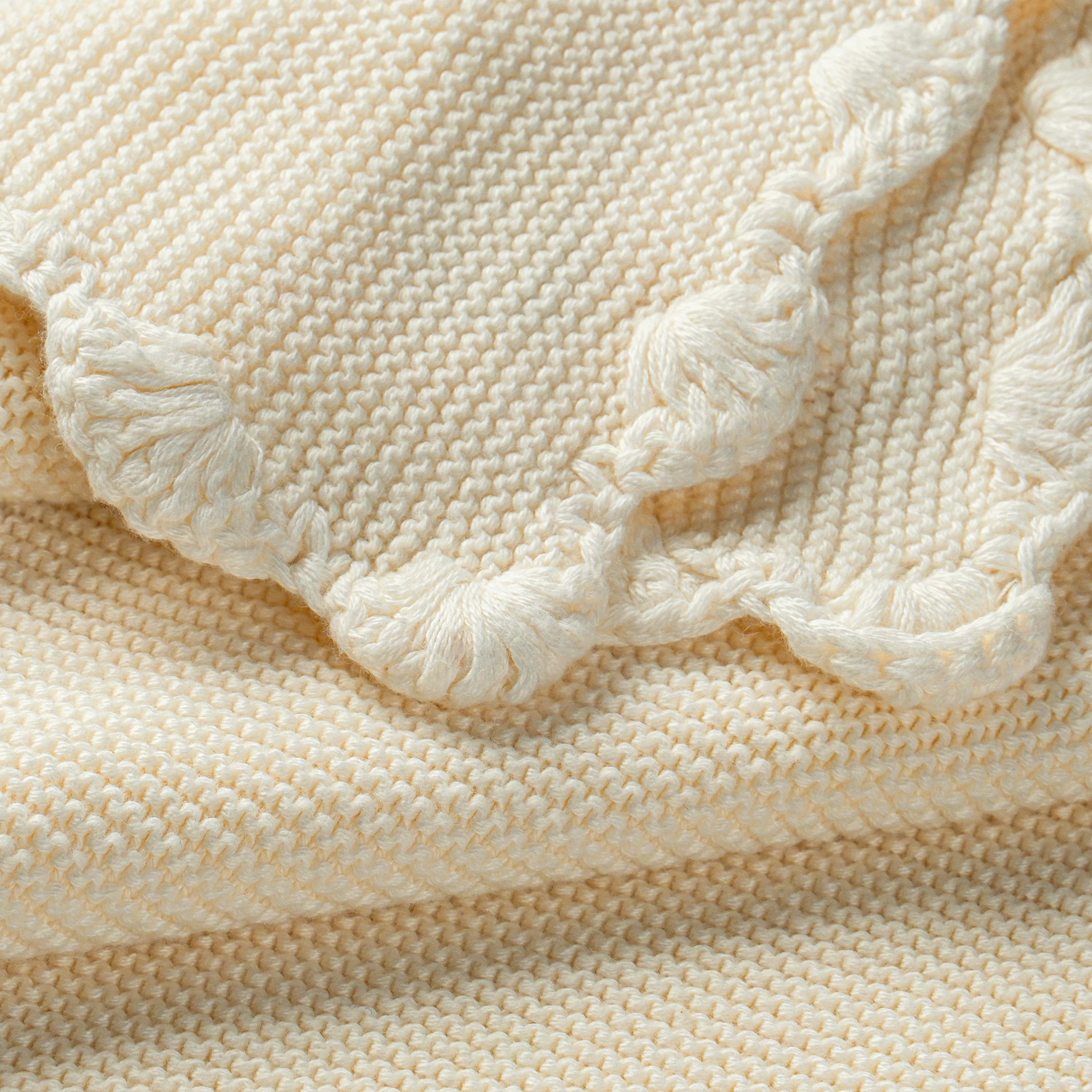 Organic Cotton Scalloped Baby Blanket - Vanilla - Image 5