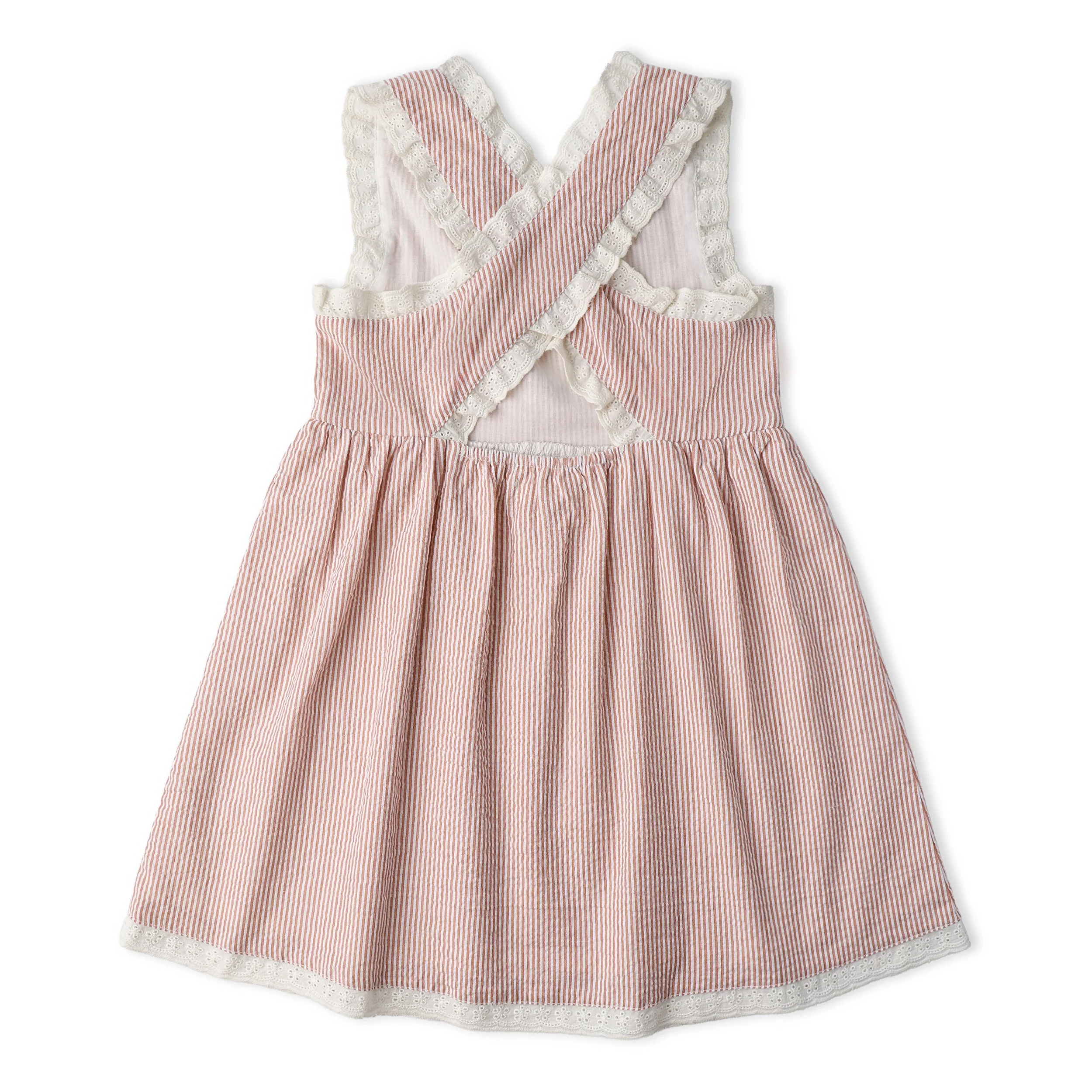 Organic Cross Back Dress - Coral Stripes - Image 4