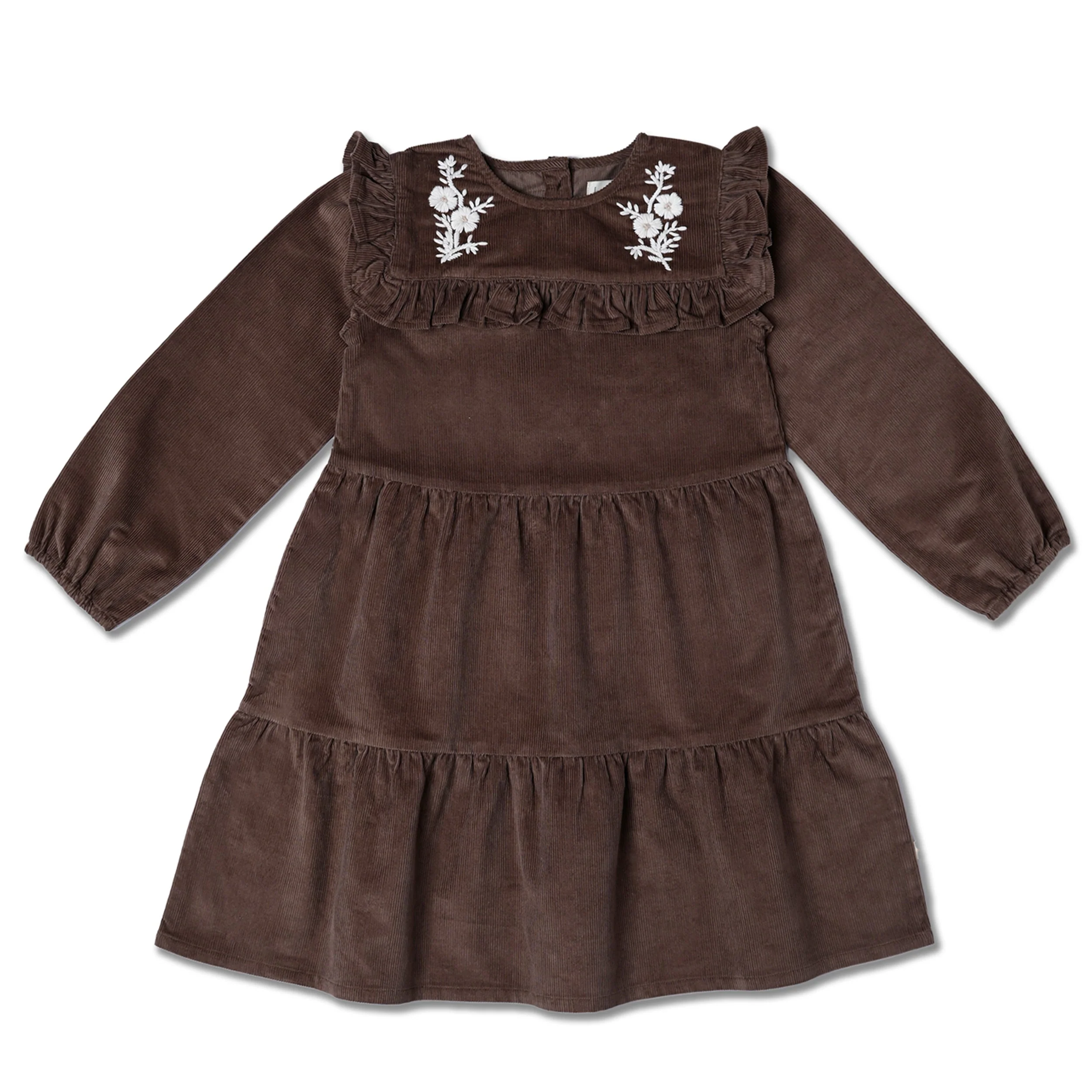 Organic Embroidered Corduroy Dress - Dark Brown - Image 2