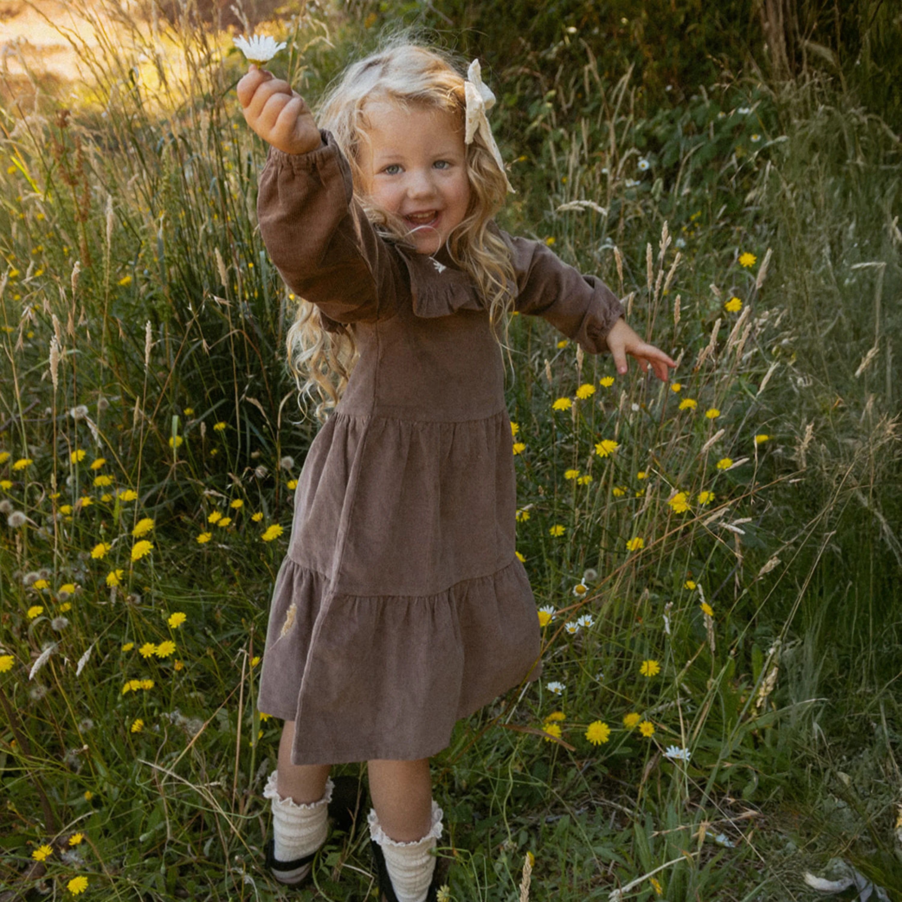 Organic Embroidered Corduroy Dress - Dark Brown - Image 3