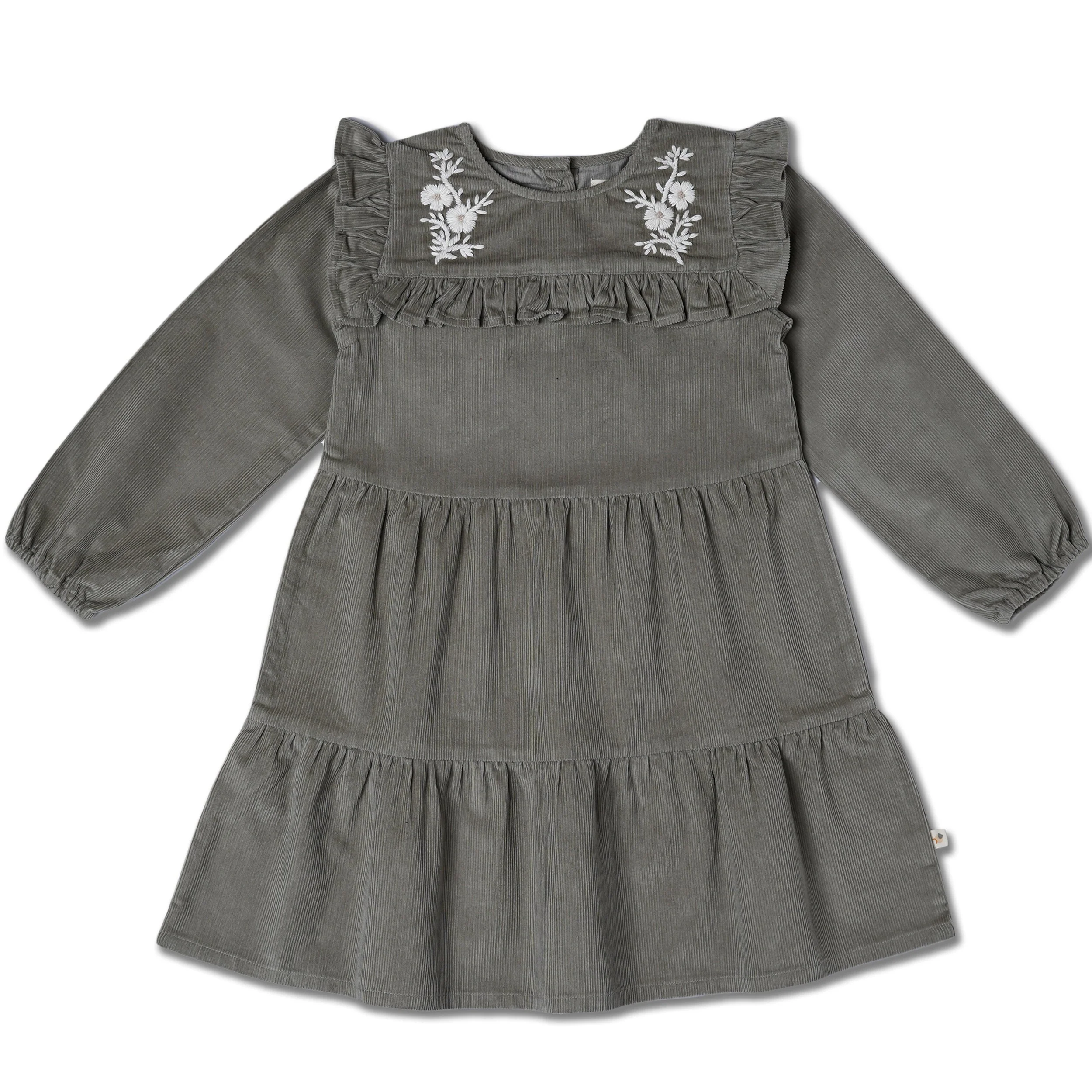 Organic Embroidered Corduroy Dress - Olive - Image 2